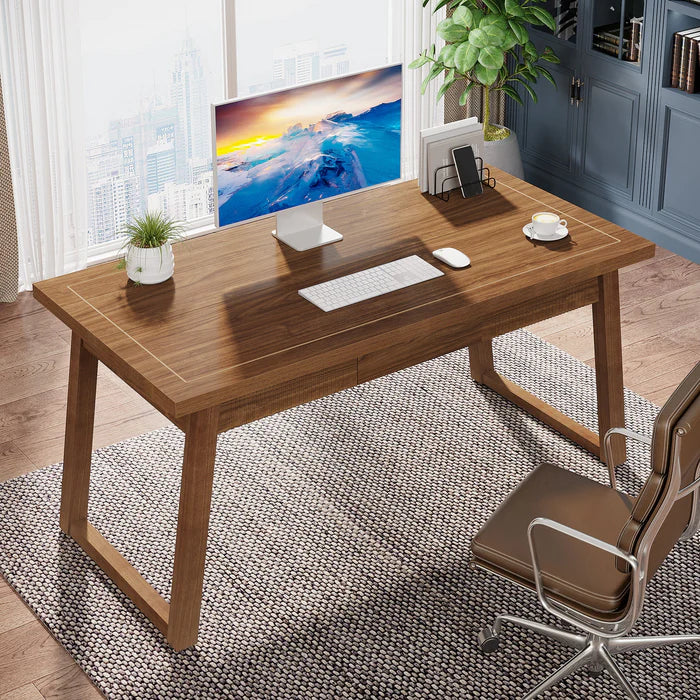 Tribesigns Escritorio de computadora de madera de 140 cm, Mesa de trabajo moderna de mediados de siglo con cajón