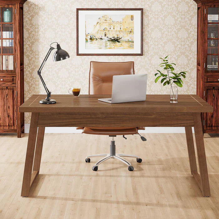 Tribesigns Escritorio de computadora de madera de 140 cm, Mesa de trabajo moderna de mediados de siglo con cajón