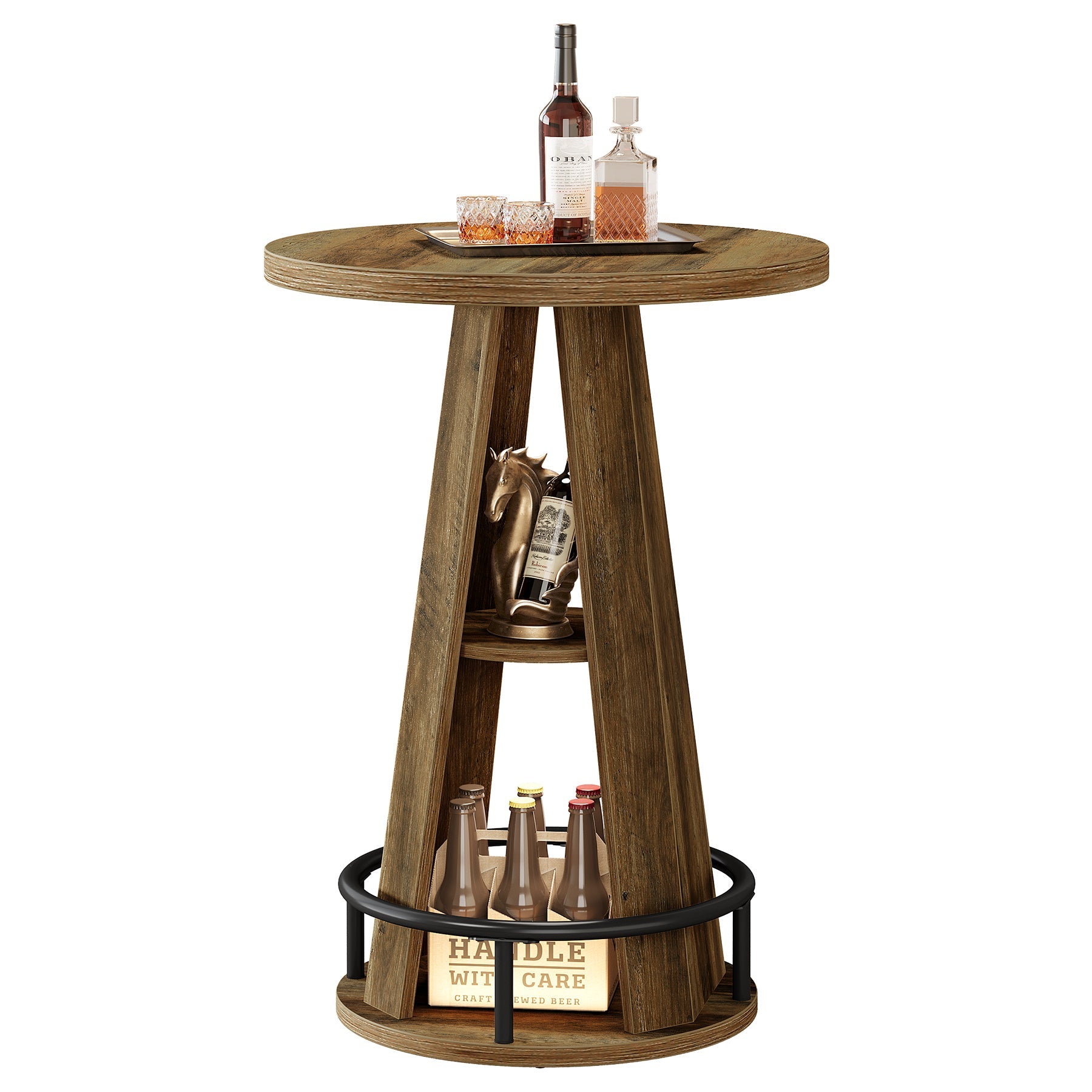 Tribesigns Mesa redonda de bar de 100 cm con almacenamiento, Mesa de bistró de estilo industrial para sala de estar, bar y espacios pequeños