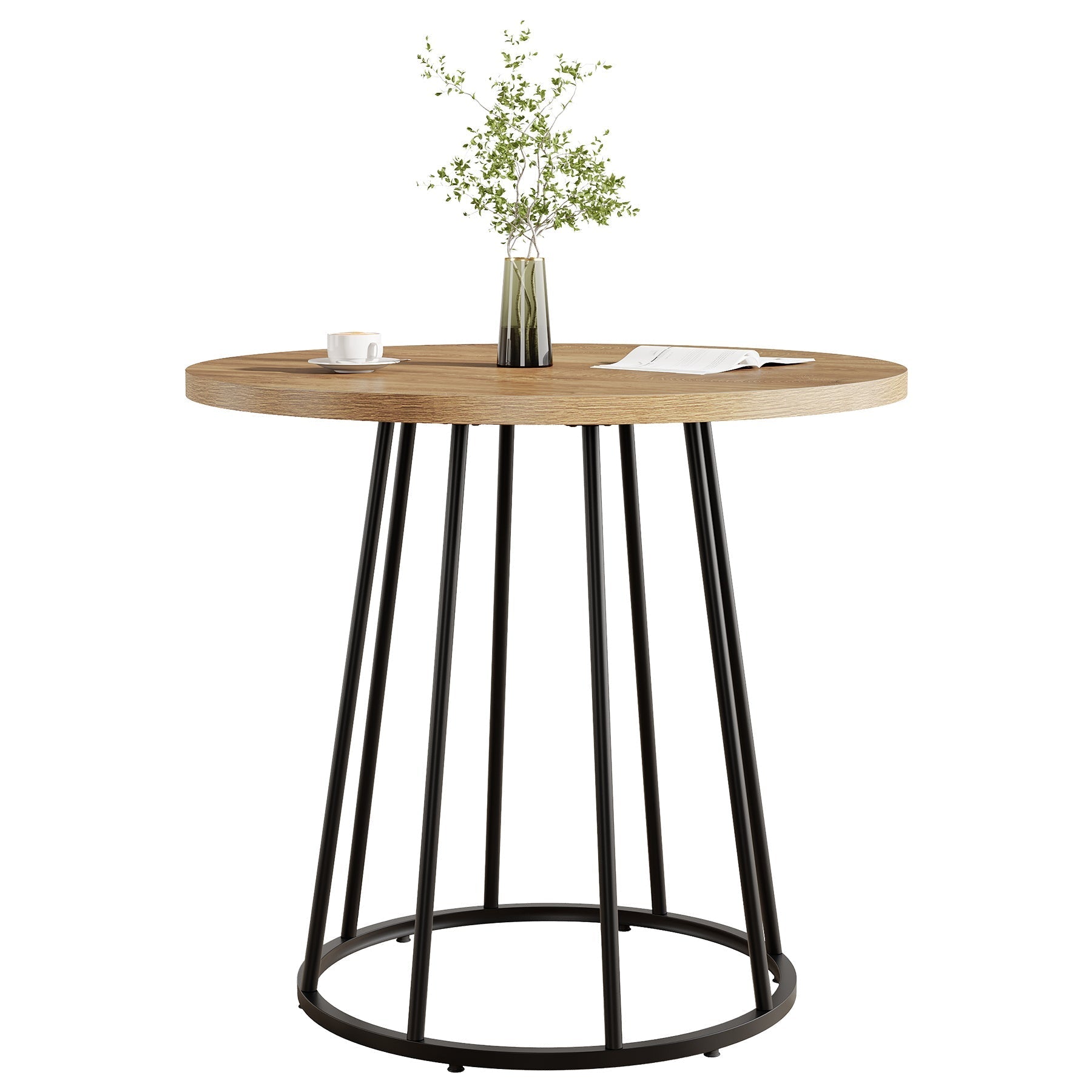 Tribesigns Mesa de comedor redonda de 80 cm, Estilo industrial para 2-4 personas con base de acero