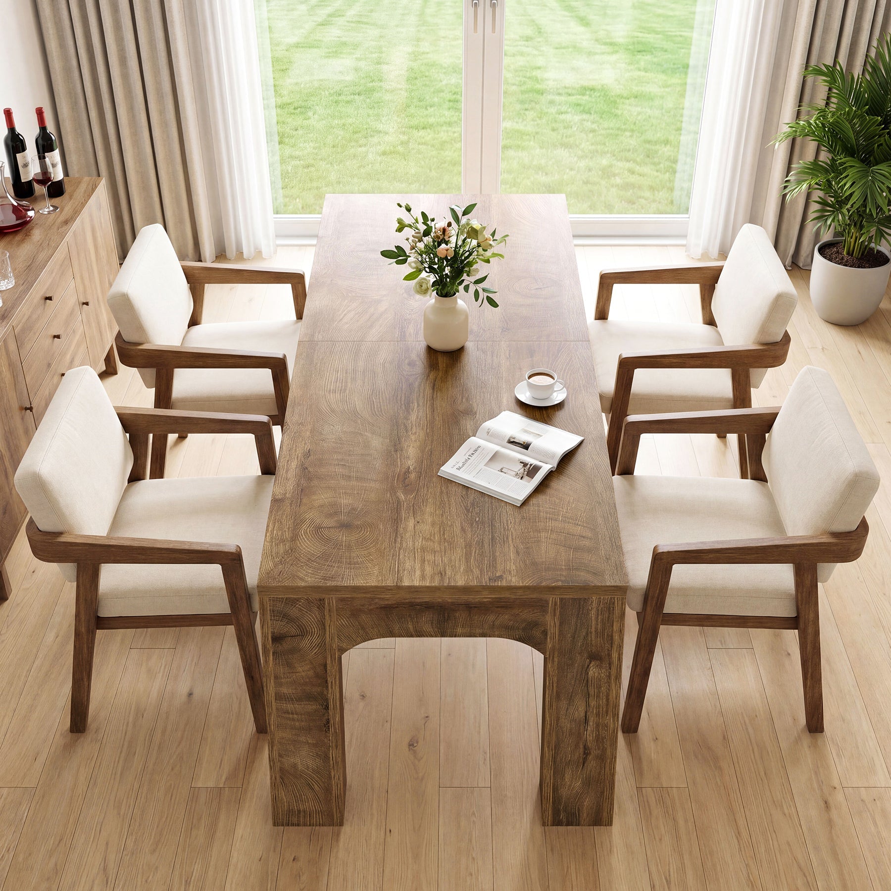 Mesa de comedor de 180 cm para 4-6 personas, Mesa de comedor rectangular de estilo rústico con patas robustas