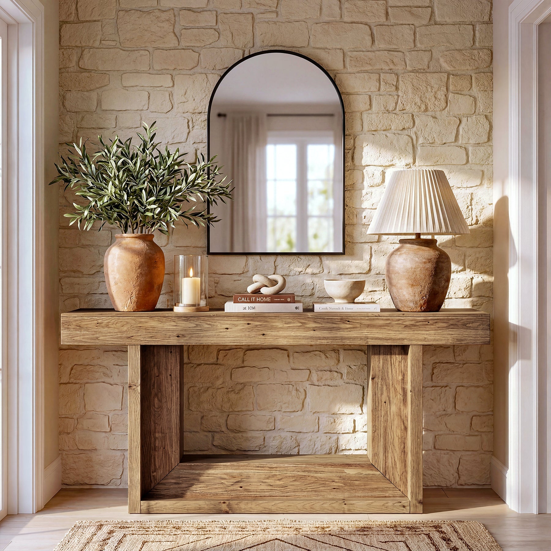 Tribesigns Mesa consola estrecha de madera maciza de 160 cm, Estilo rústico con estructura en forma de U y estante