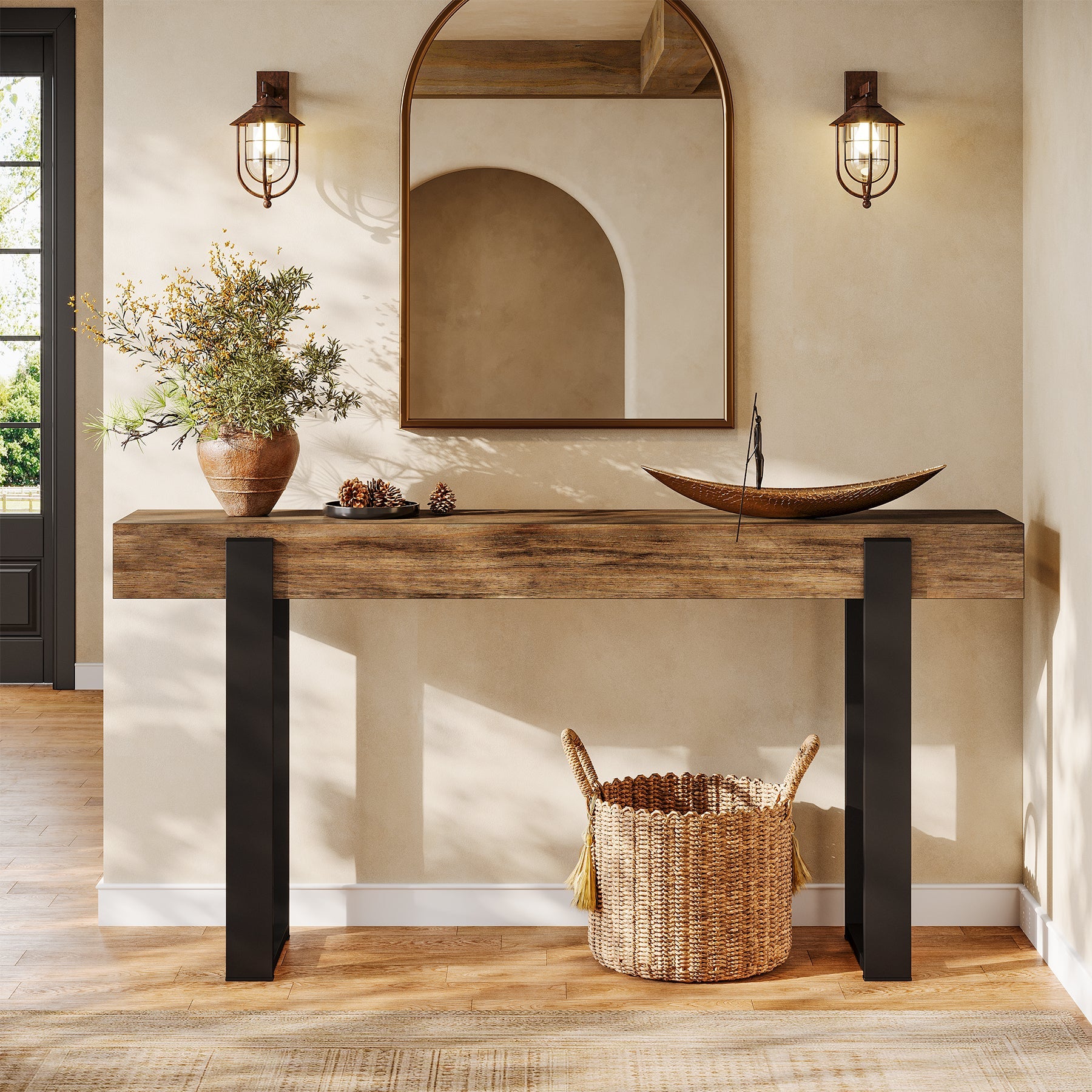 Tribesigns Mesa consola de madera maciza de 160 x 30 cm con patas de soporte metálicas