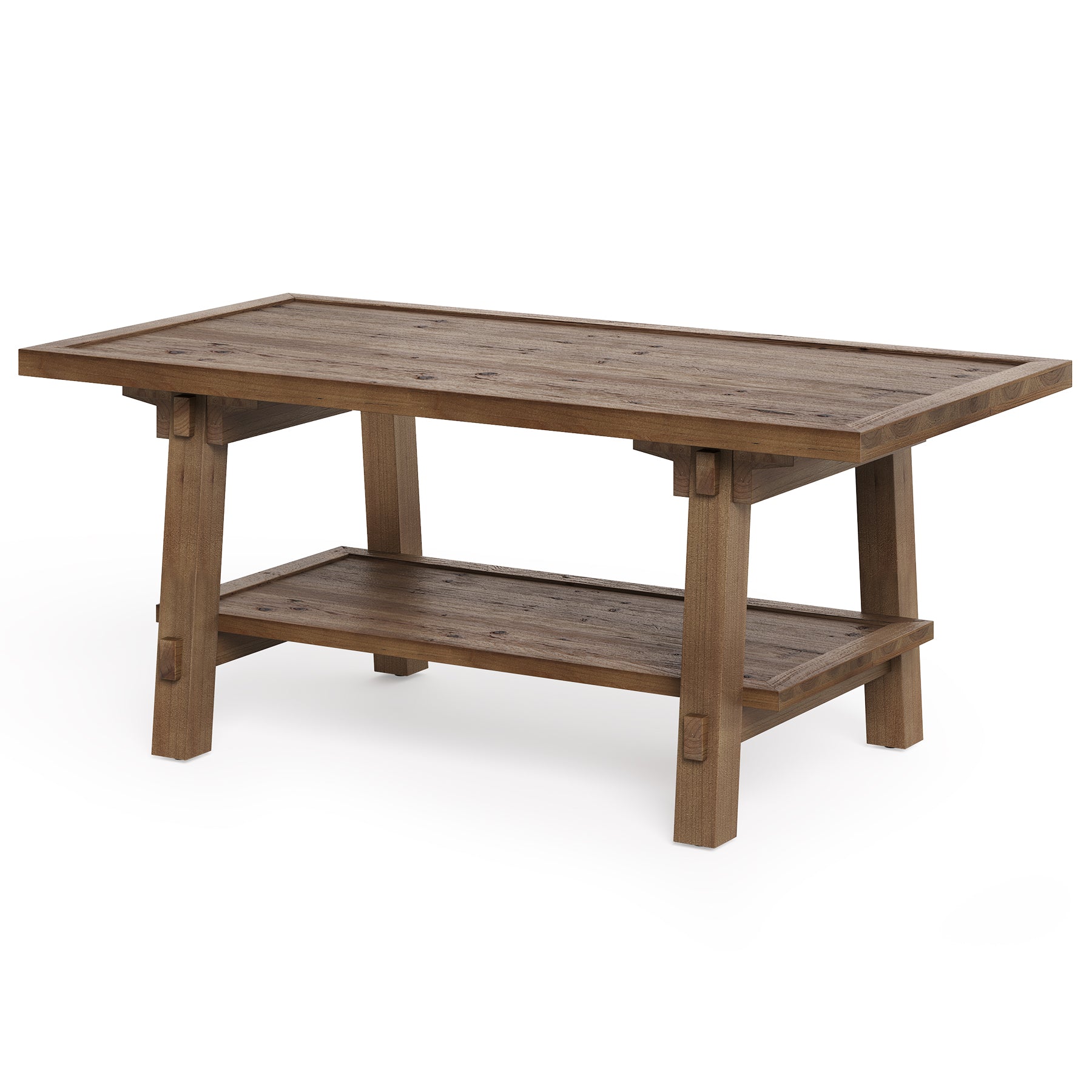 Tribesigns Mesa de centro de madera maciza 120 cm, Mesa de salón rectangular de estilo rústico con 2 estantes