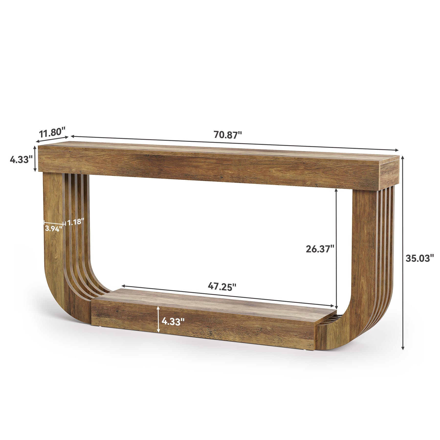 Tribesigns Consola de 180 cm, Mesa de sofá de dos niveles con pedestal en forma de U
