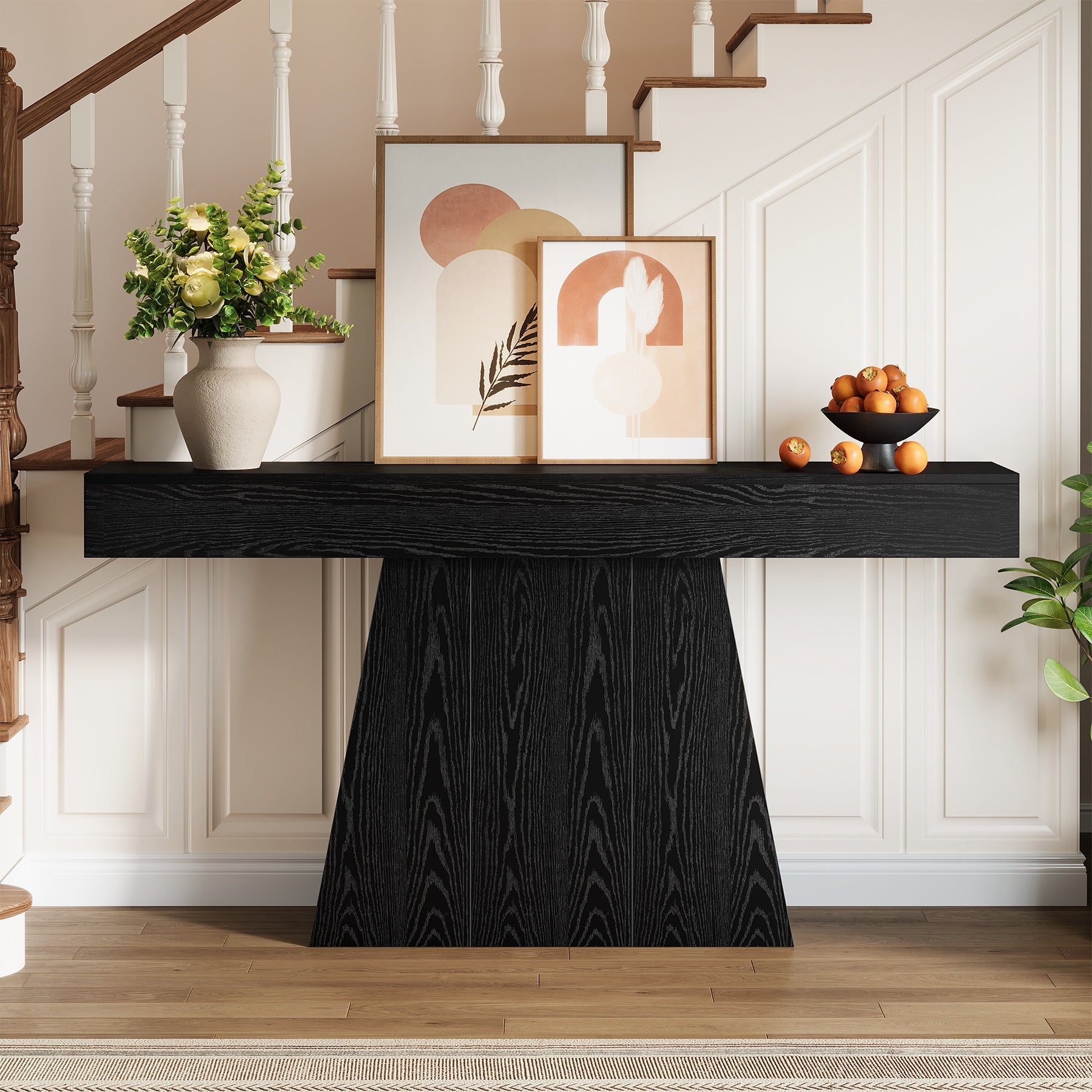 Tribesigns Mesa consola de 160 cm, Mesa de recibidor estrecha de estilo rústico con estructura trapezoidal