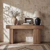 Tribesigns Consola de madera maciza de 160 cm con patas de artista, Mesa de sofá de estilo rústico detrás del sofá 3