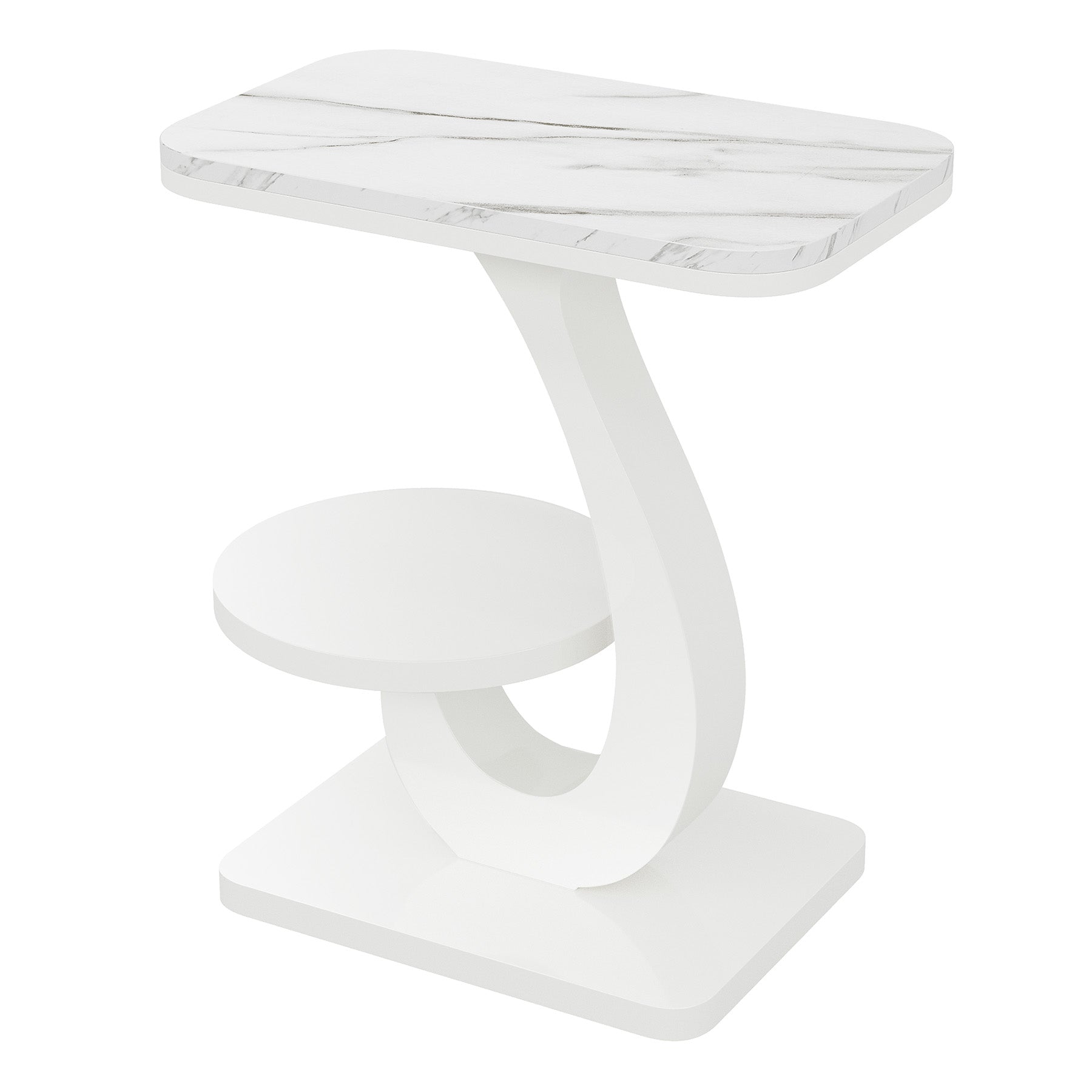 Tribesigns Mesa auxiliar estrecha en forma de C con 2 niveles sofá y mesita de noche con aspecto de mármol para sala de estar y dormitorio