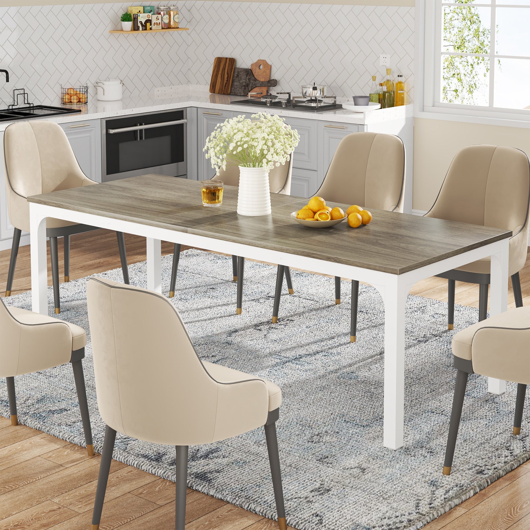 Tribesigns Mesa de comedor vintage, Muebles de comedor para 6 a 8 personas