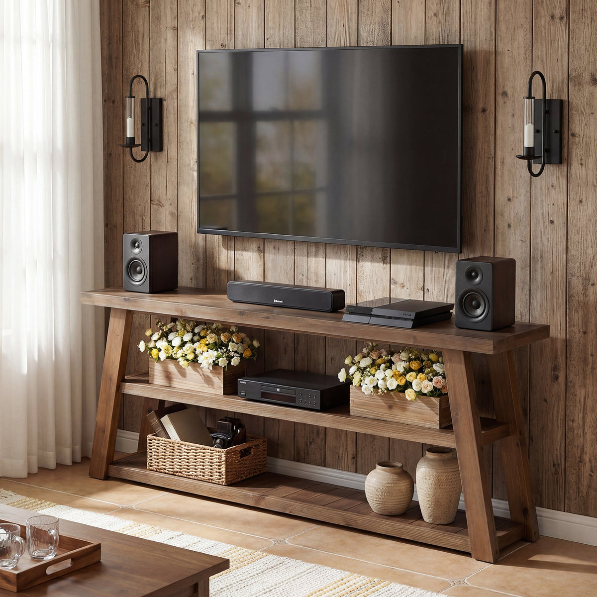Tribesigns Mueble bajo para TV de madera maciza (160 cm) para televisores de hasta 70 pulgadas con 3 estantes abiertos