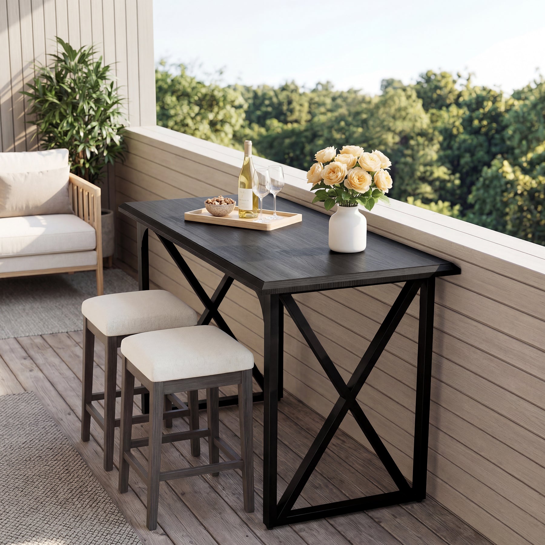 Tribesigns Mesa alta de 140 cm de estilo industrial con estructura metálica en forma de X para 2-4 personas