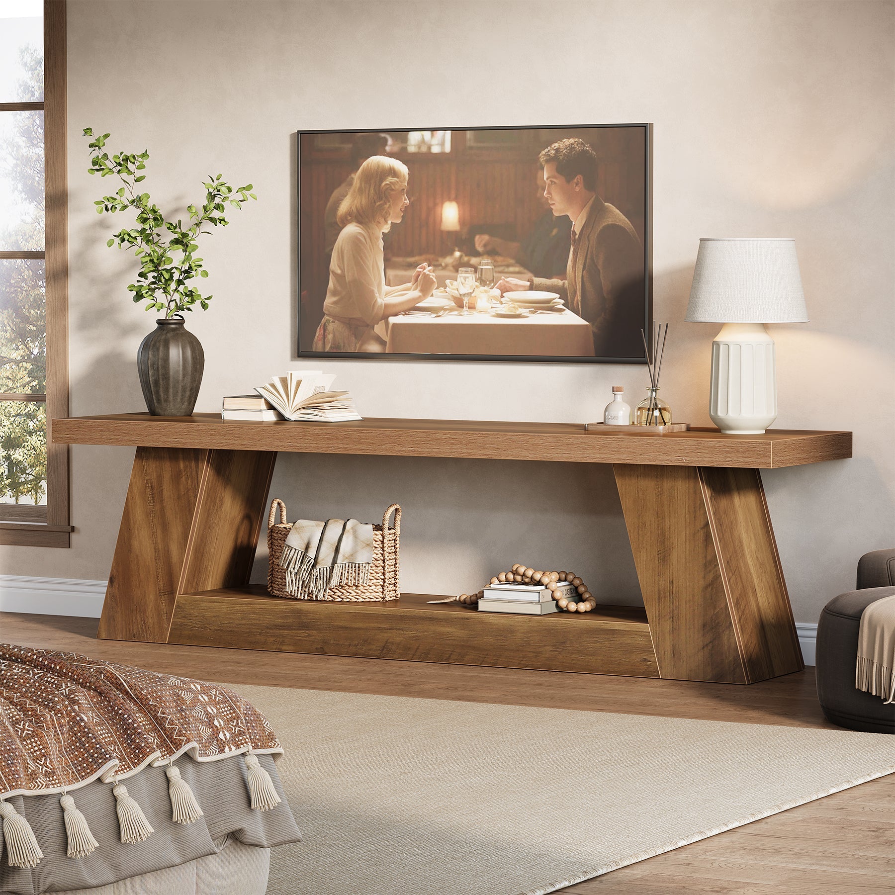 Tribesigns Mueble bajo para TV de 160 cm para televisores de 75 pulgadas, Consola multimedia rústica con estantes abiertos