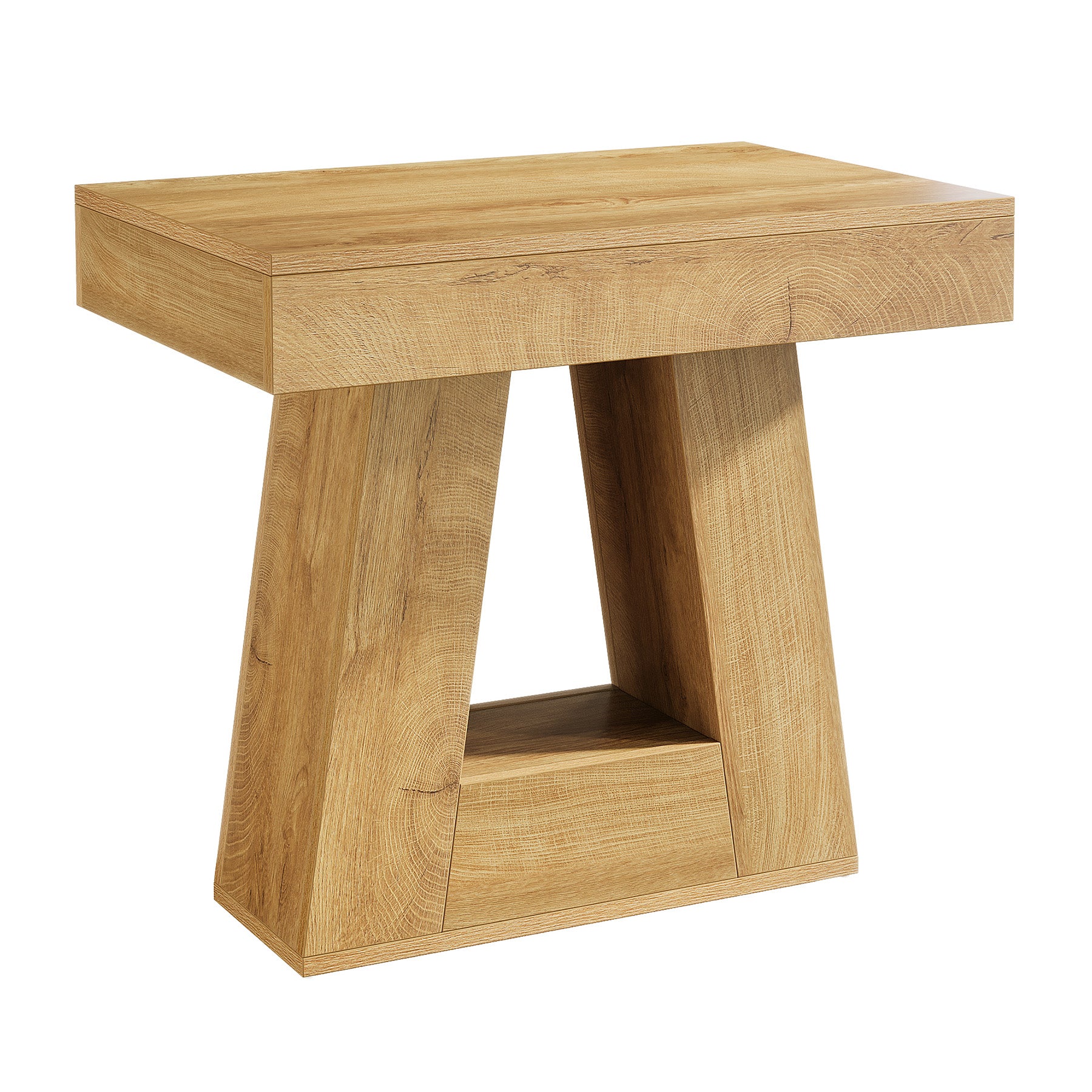 Tribesigns Mesita de noche moderna de 2 niveles, Mesita de noche de madera con base trapezoidal, mesa de noche pequeña