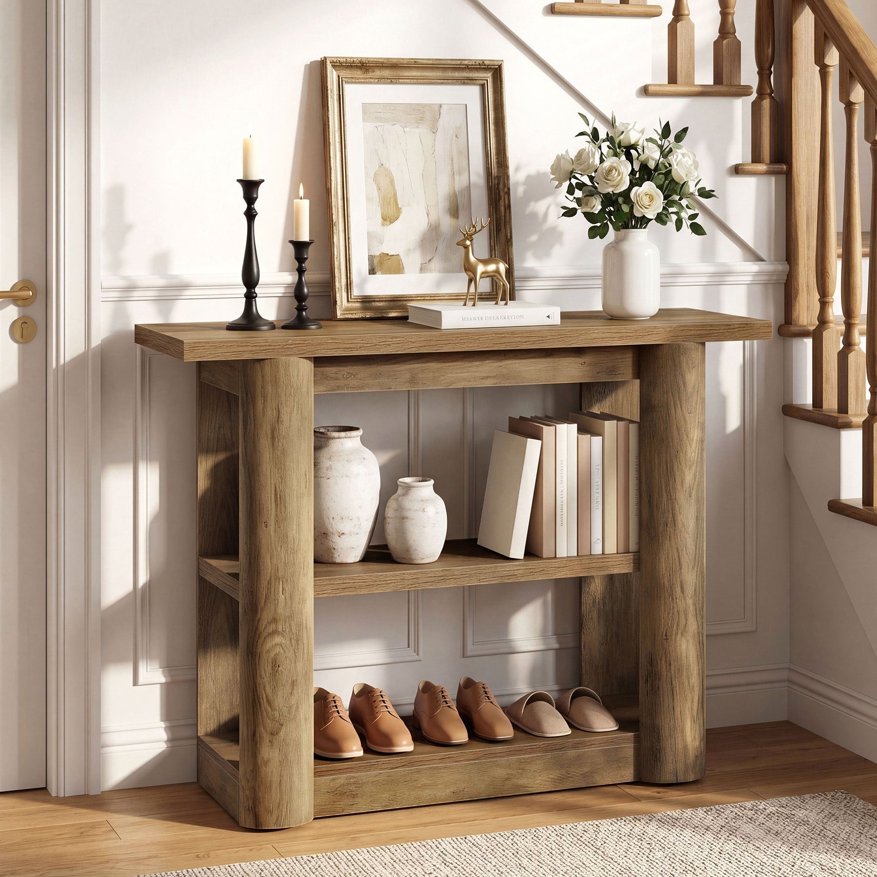 Tribesigns 105 cm consoletafel, smalle haltafel met 3 planken en dik frame