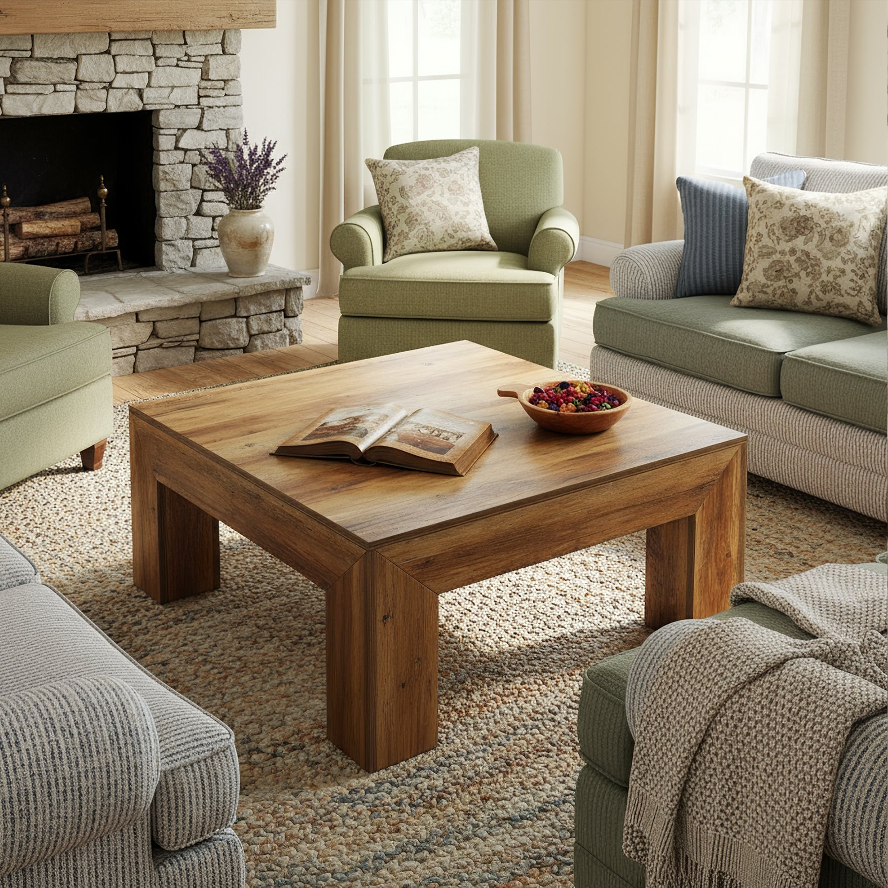 Tribesigns Mesa de centro cuadrada para salón 100 x 100 x 50 cm de madera