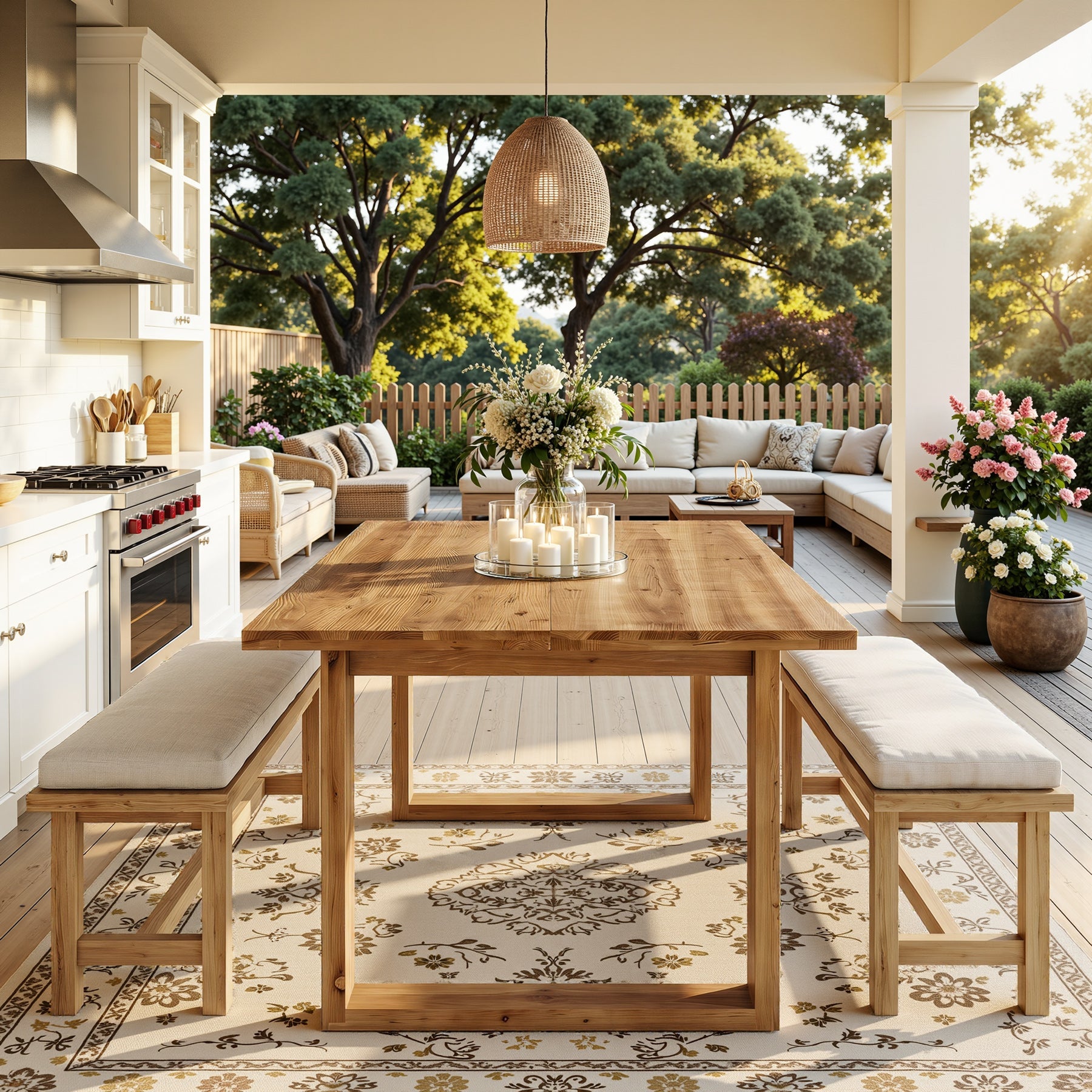 Mesa de comedor de madera maciza de 160 cm para 4-6 personas, Mesa de cocina rectangular de estilo rústico con patas robustas