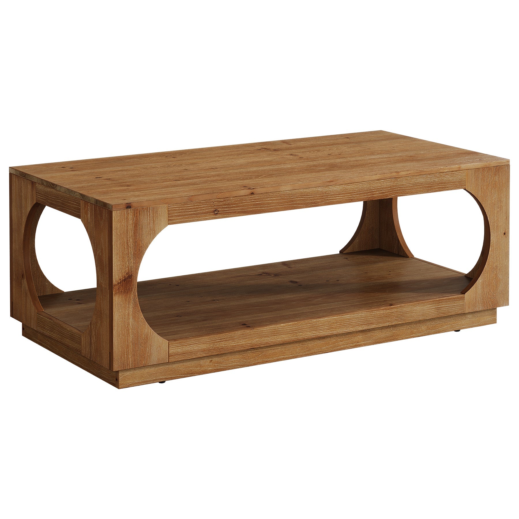 Tribesigns Mesa de centro de madera maciza 120 cm, Mesa de salón rectangular con estante, Mesa de centro de 2 niveles de estilo rústico