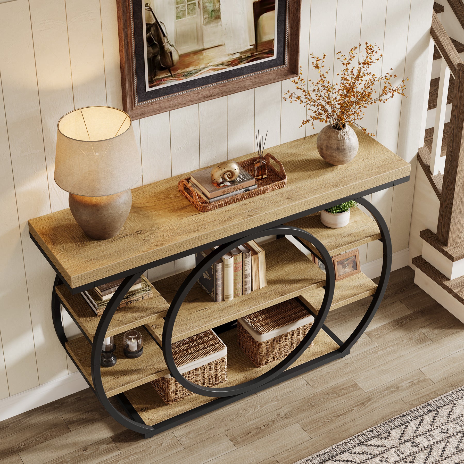 Tribesigns Mesa consola de 120 cm, Mesa de sofá industrial de 5 niveles con estructura de metal