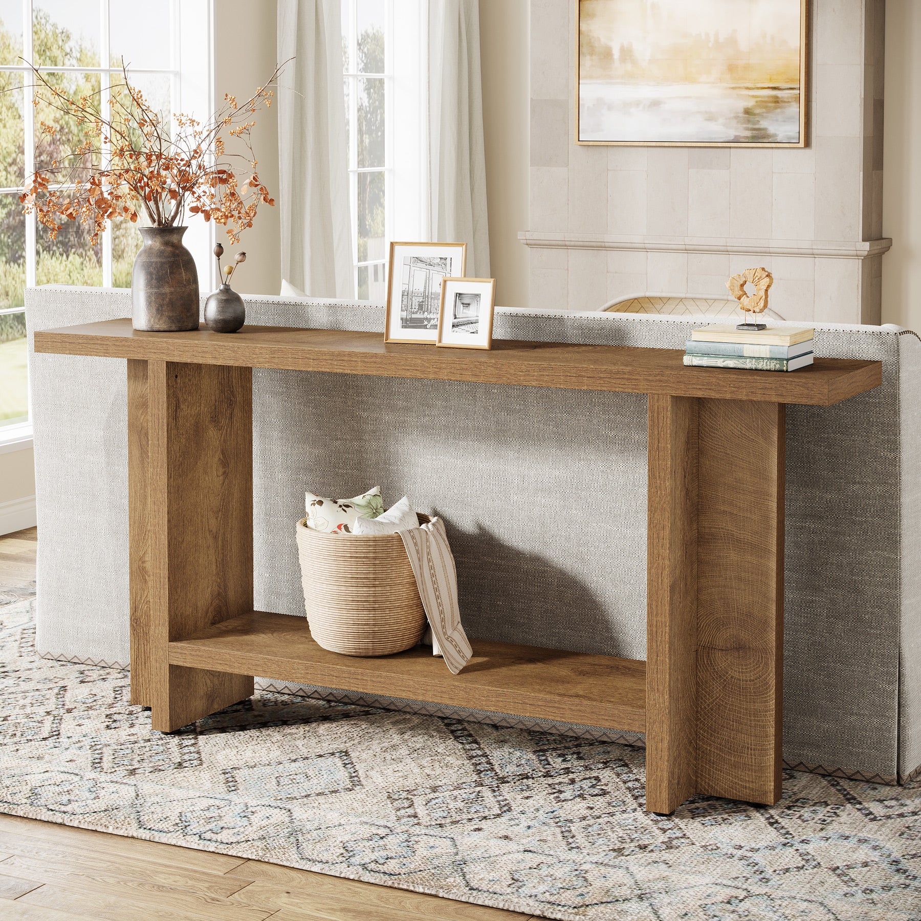 Tribesigns Mesa consola de 150 cm, Mesa de sofá de estilo rústico Mesa de recibidor
