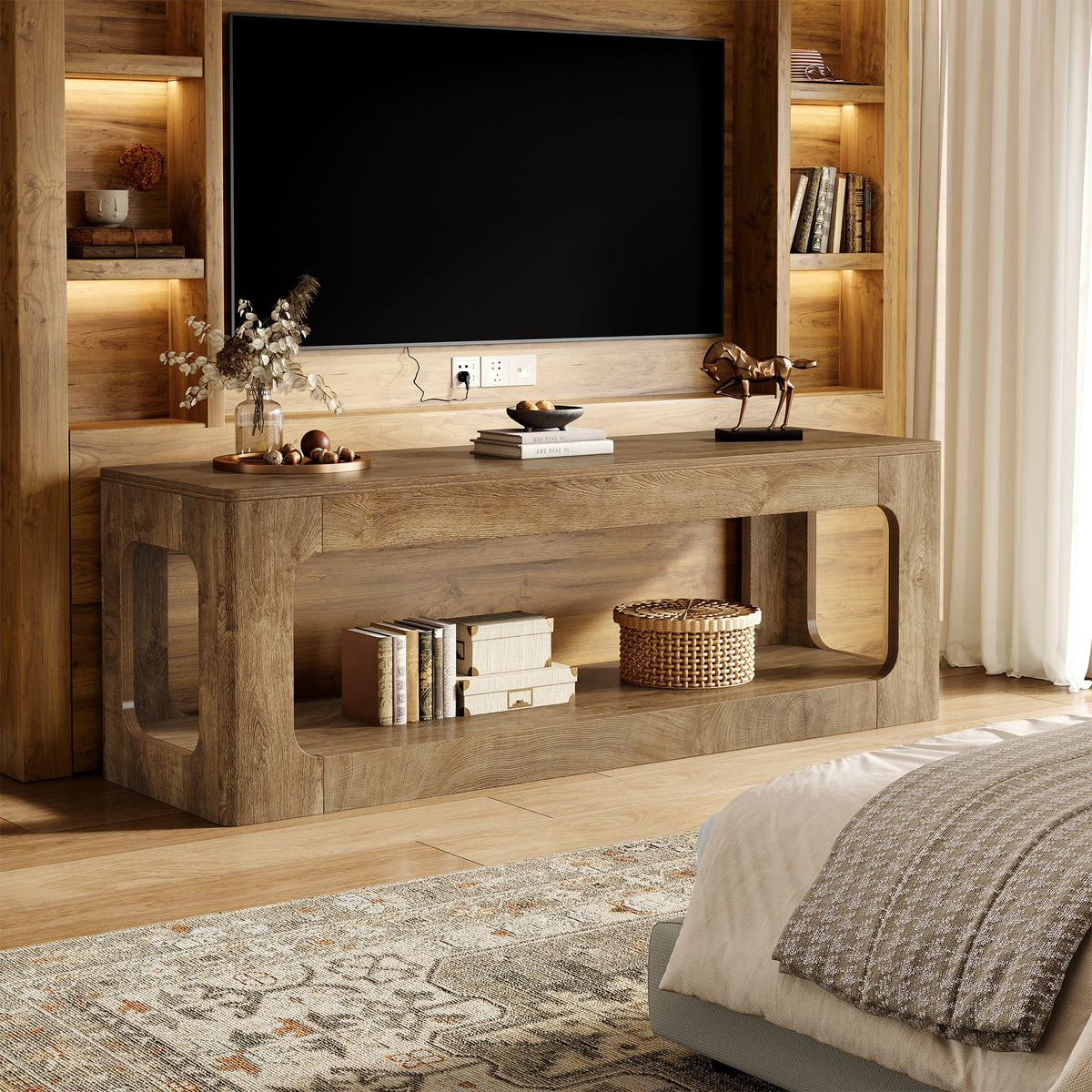 Tribesigns Mueble bajo para TV de 160 cm estilo casa de campo, Mueble para televisores de 55 a 75 pulgadas con 2 niveles