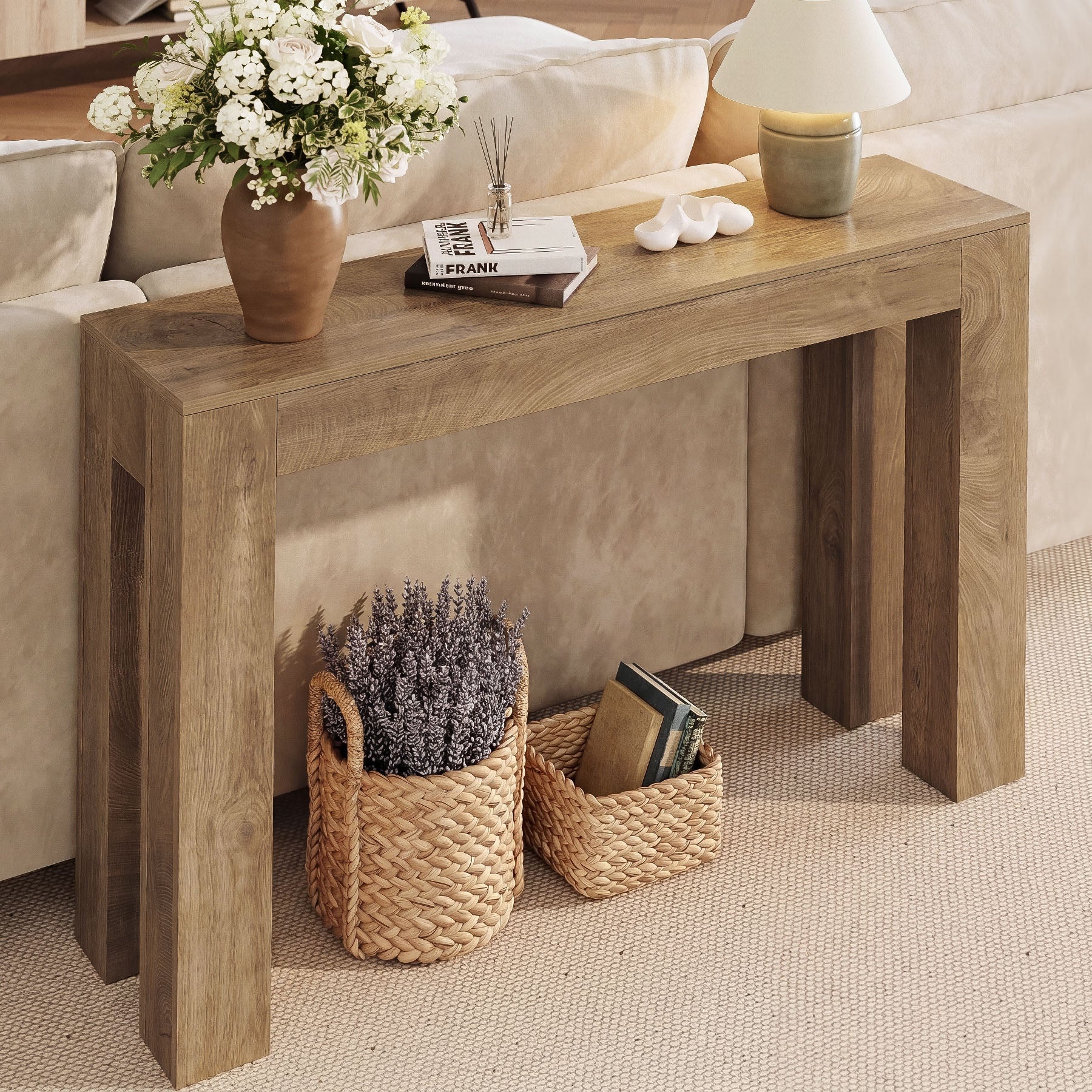 Tribesigns Mesa consola de 105 cm para estilo rústico, Mesa estrecha de madera para recibidor y zona de sofá