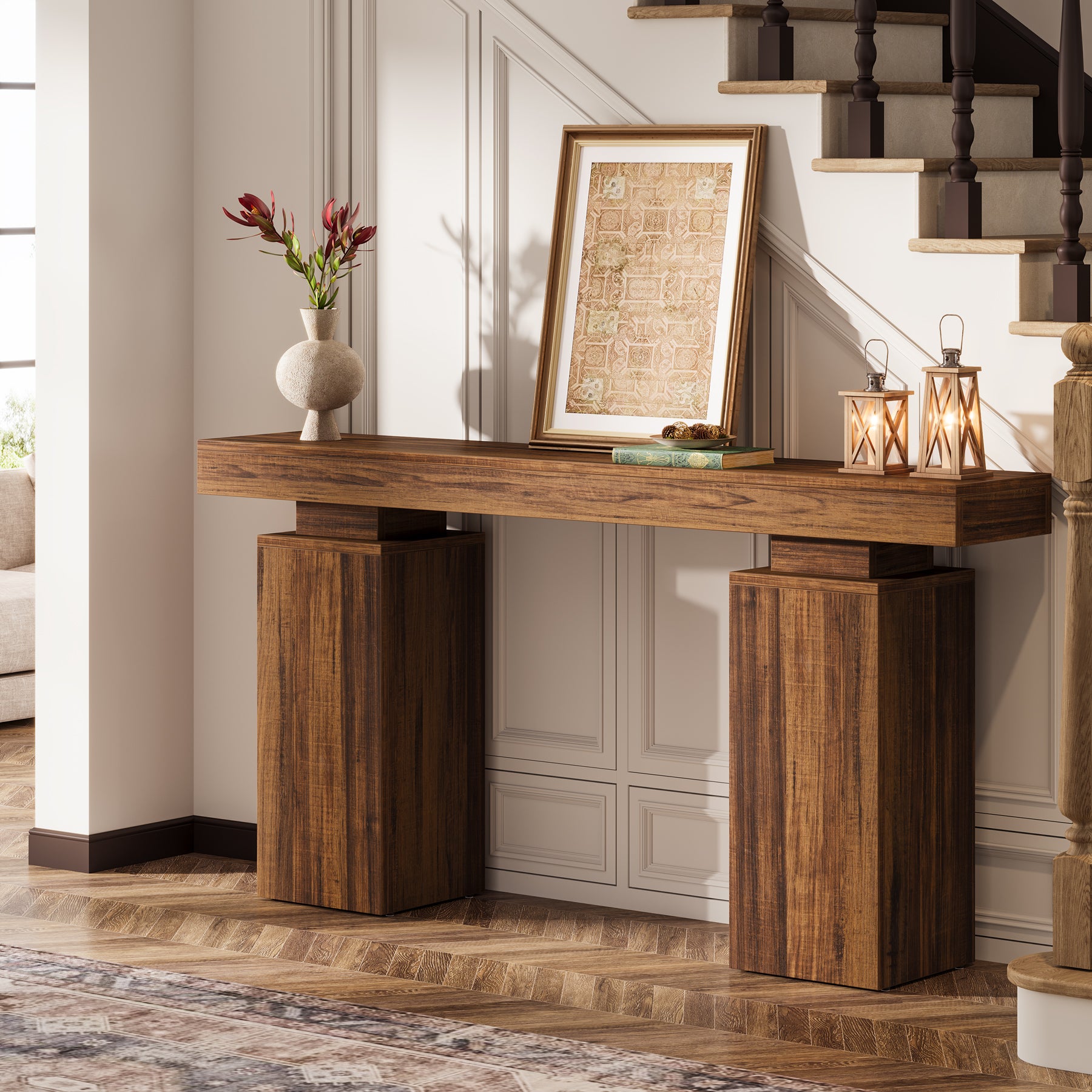 Tribesigns Consola de 160 cm, Mesa de entrada rústica con aspecto de madera para salón y recibidor