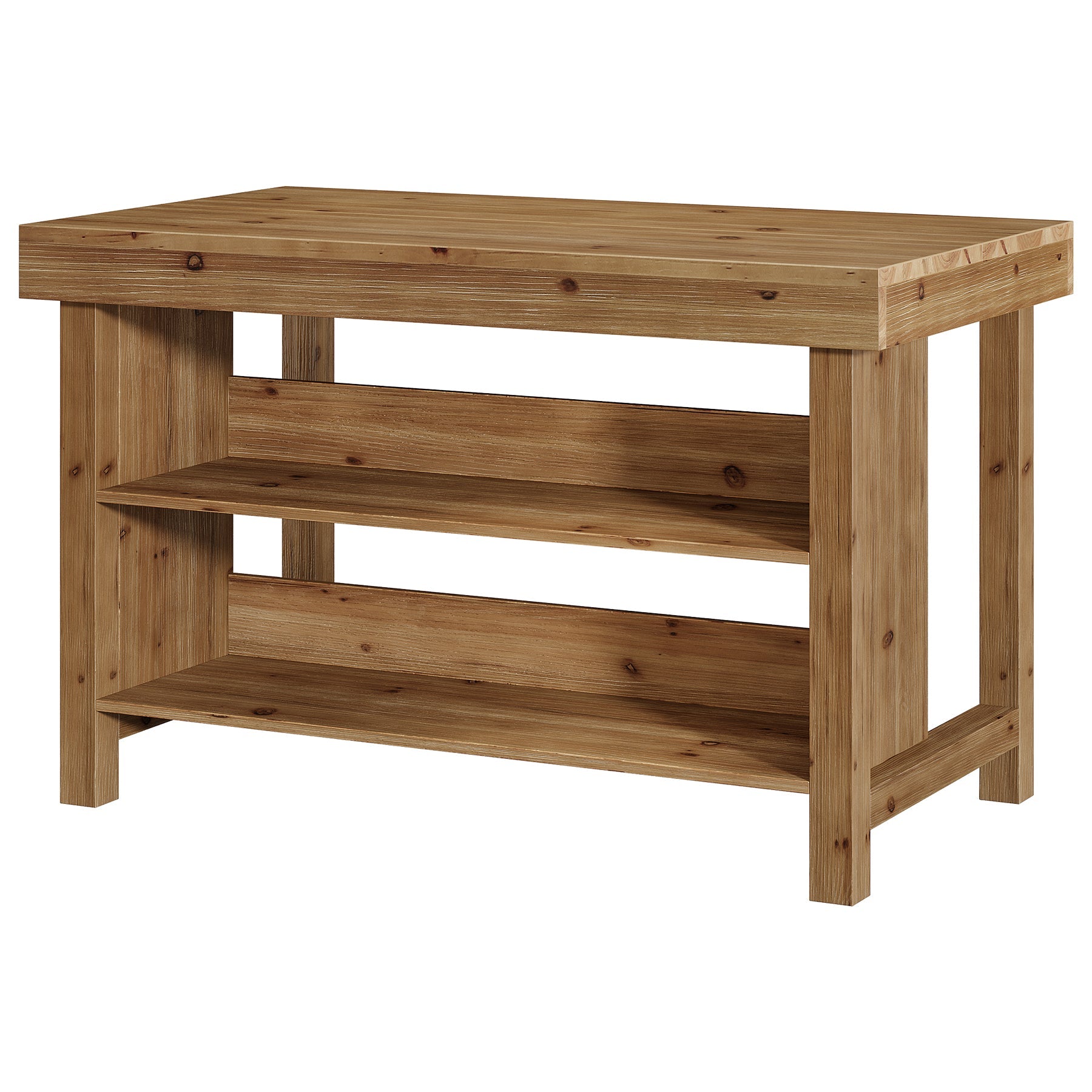Tribesigns Isla de cocina de madera maciza con almacenamiento y asientos, Mesa de cocina con 2 estantes abiertos