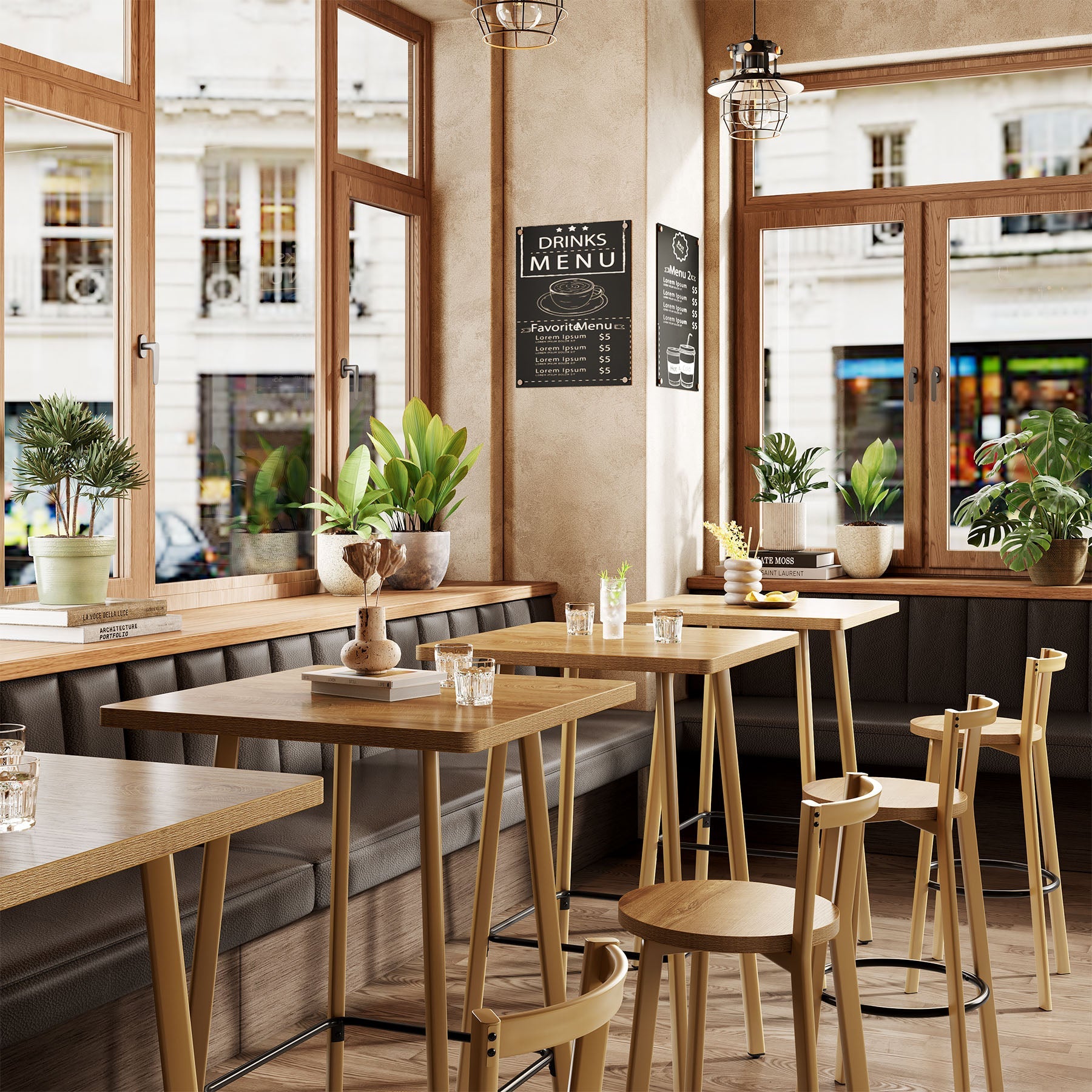 Tribesigns Mesa de Bar Alta con 2 Taburetes, Mesa Bistró Cuadrada 100 cm con Reposapiés