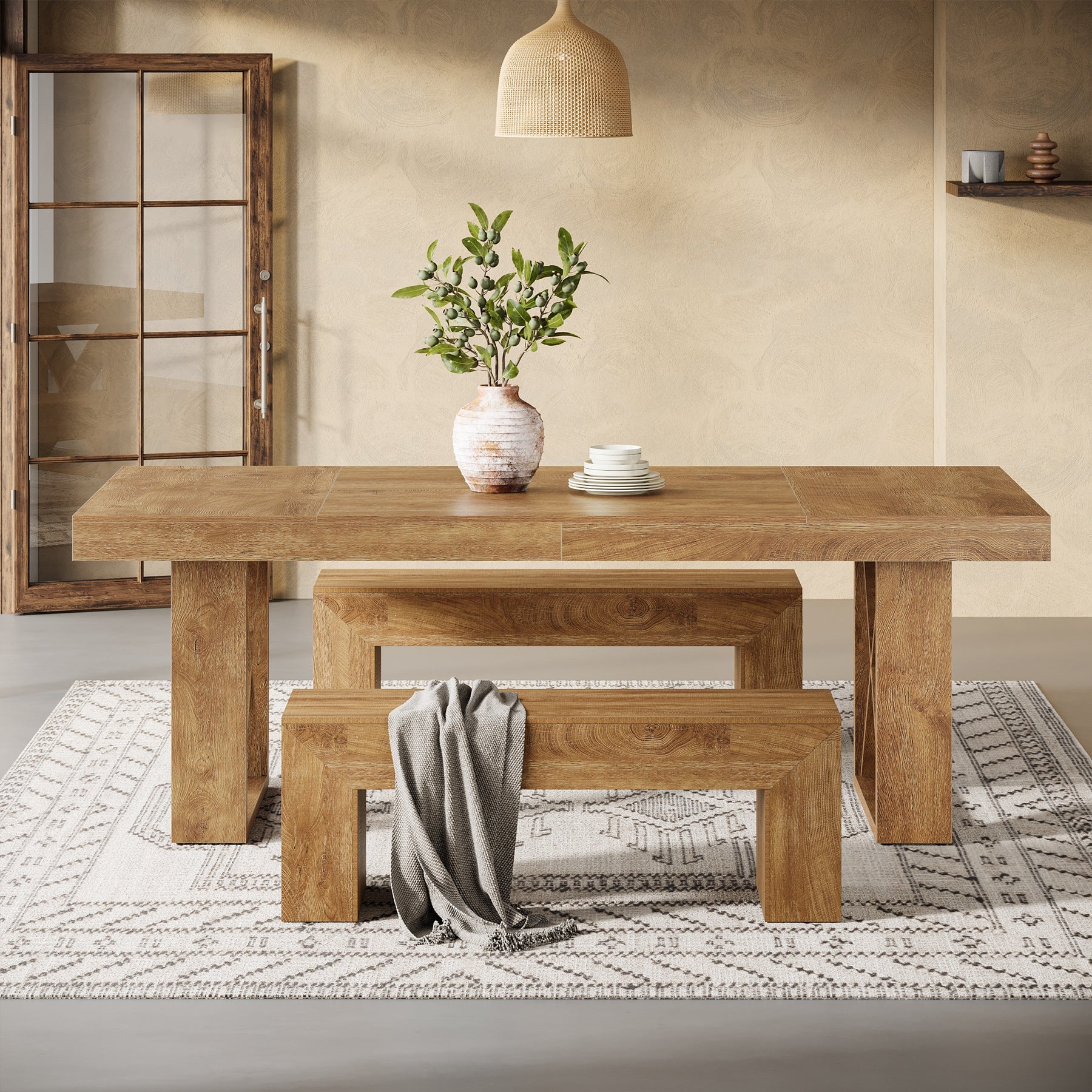 Tribesigns Mesa de comedor de 160 cm para 4-6 personas, Diseño rústico con aspecto de madera maciza