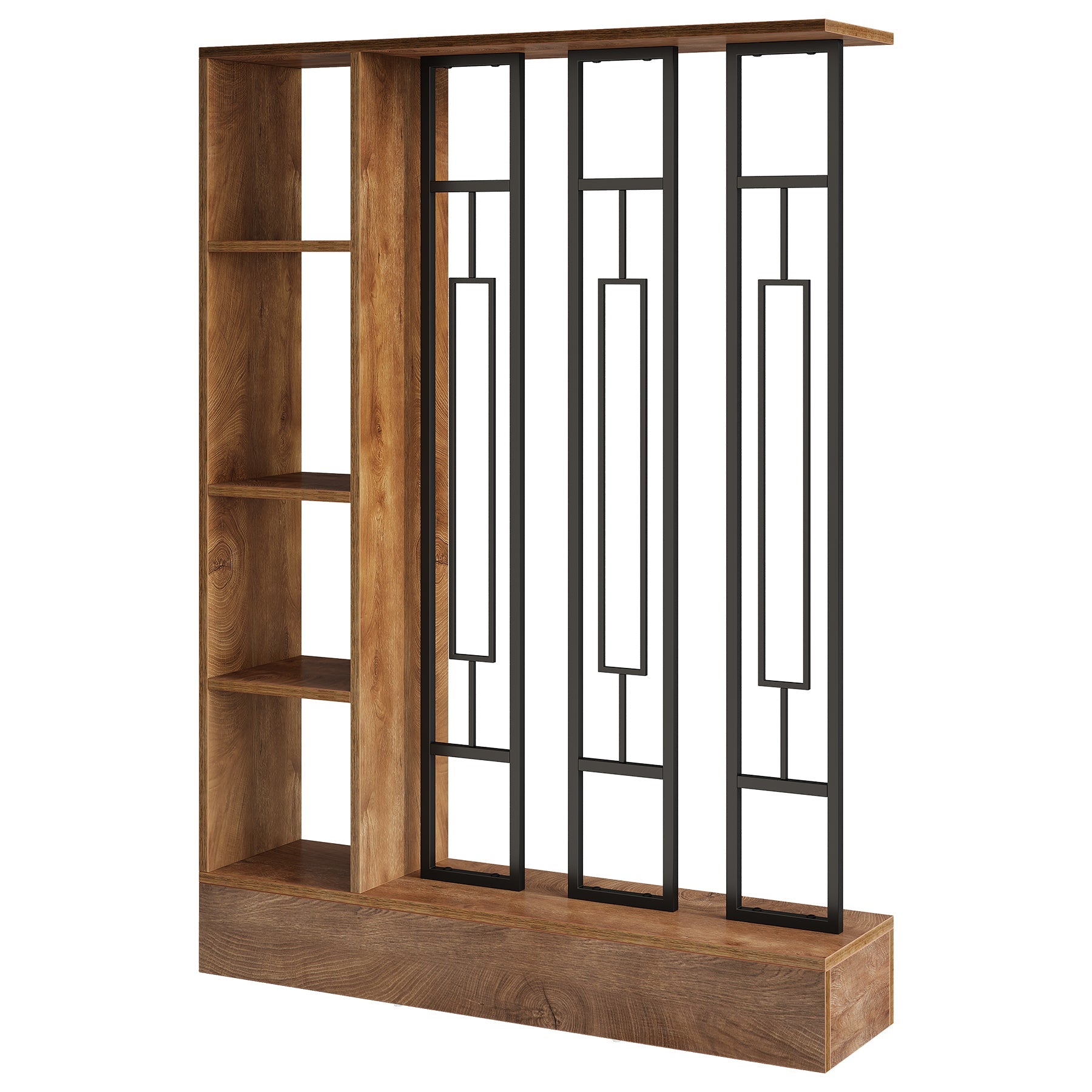 Biombo separador de ambientes de madera y metal de 120 cm, Pantalla de privacidad con estantes