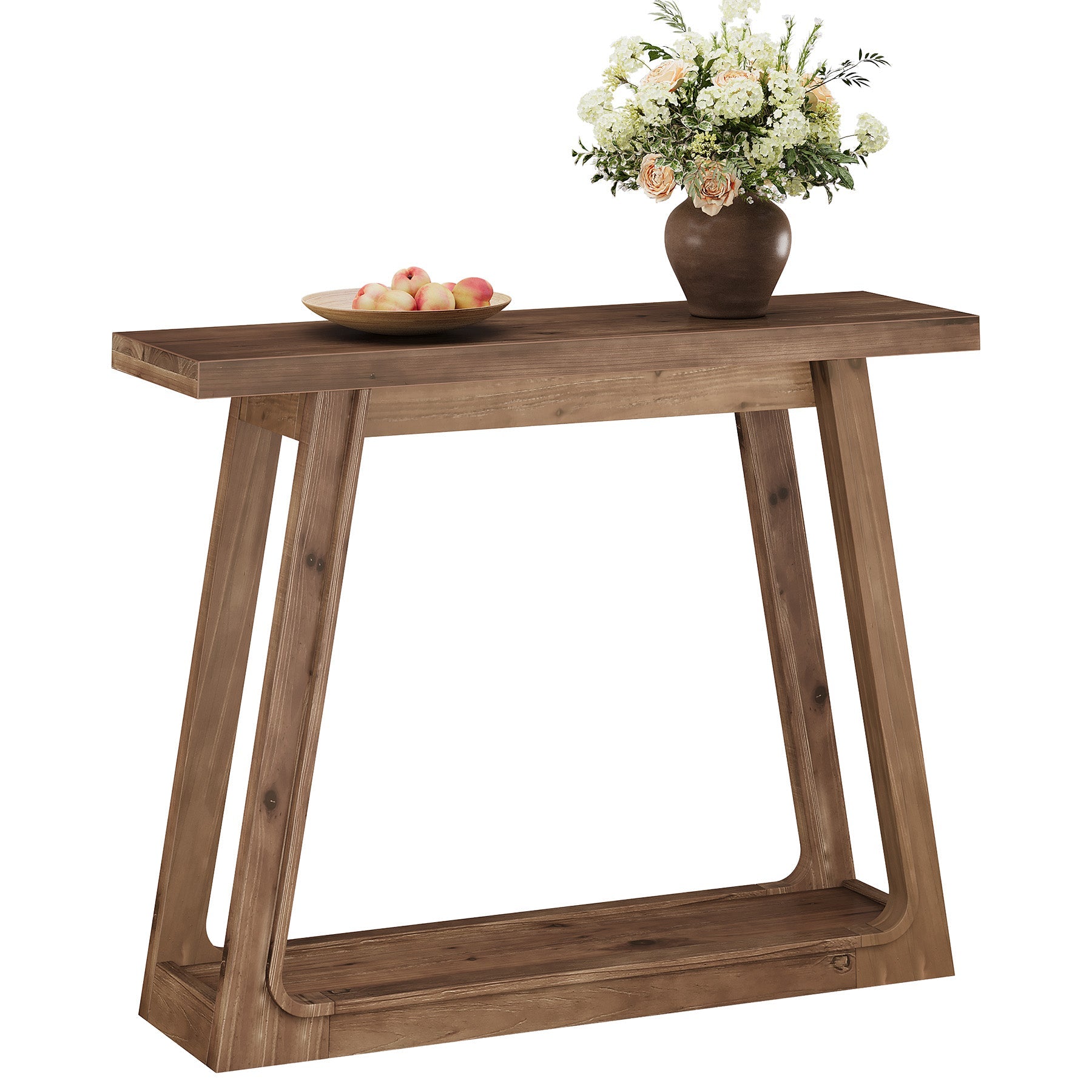 Tribesigns Massivholz Konsolentisch 105 cm mit Ablage, 2-stufiger Sofatisch im Landhausstil