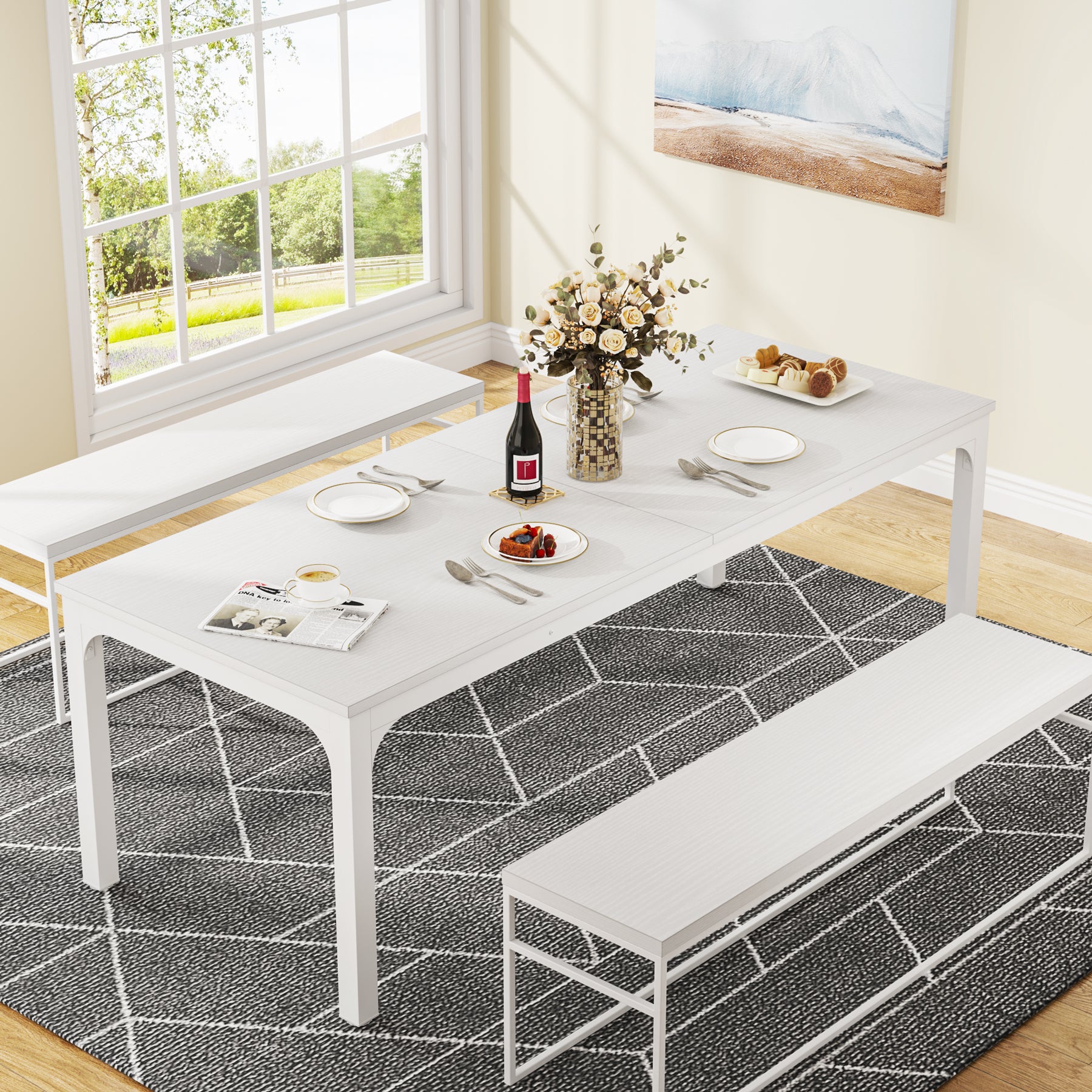 Tribesigns Mesa de comedor vintage, Muebles de comedor para 6 a 8 personas