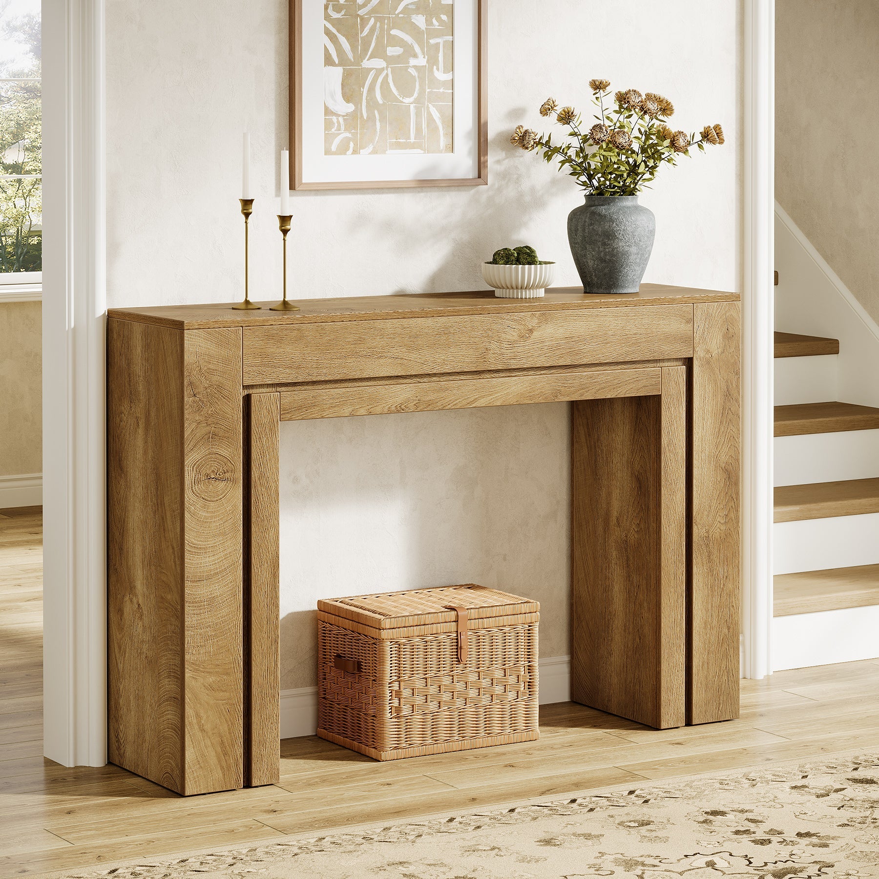 Tribesigns Mesa Consola Estrecha (105 cm), Mesa de Pasillo Moderna con Base Sólida de Doble Pata