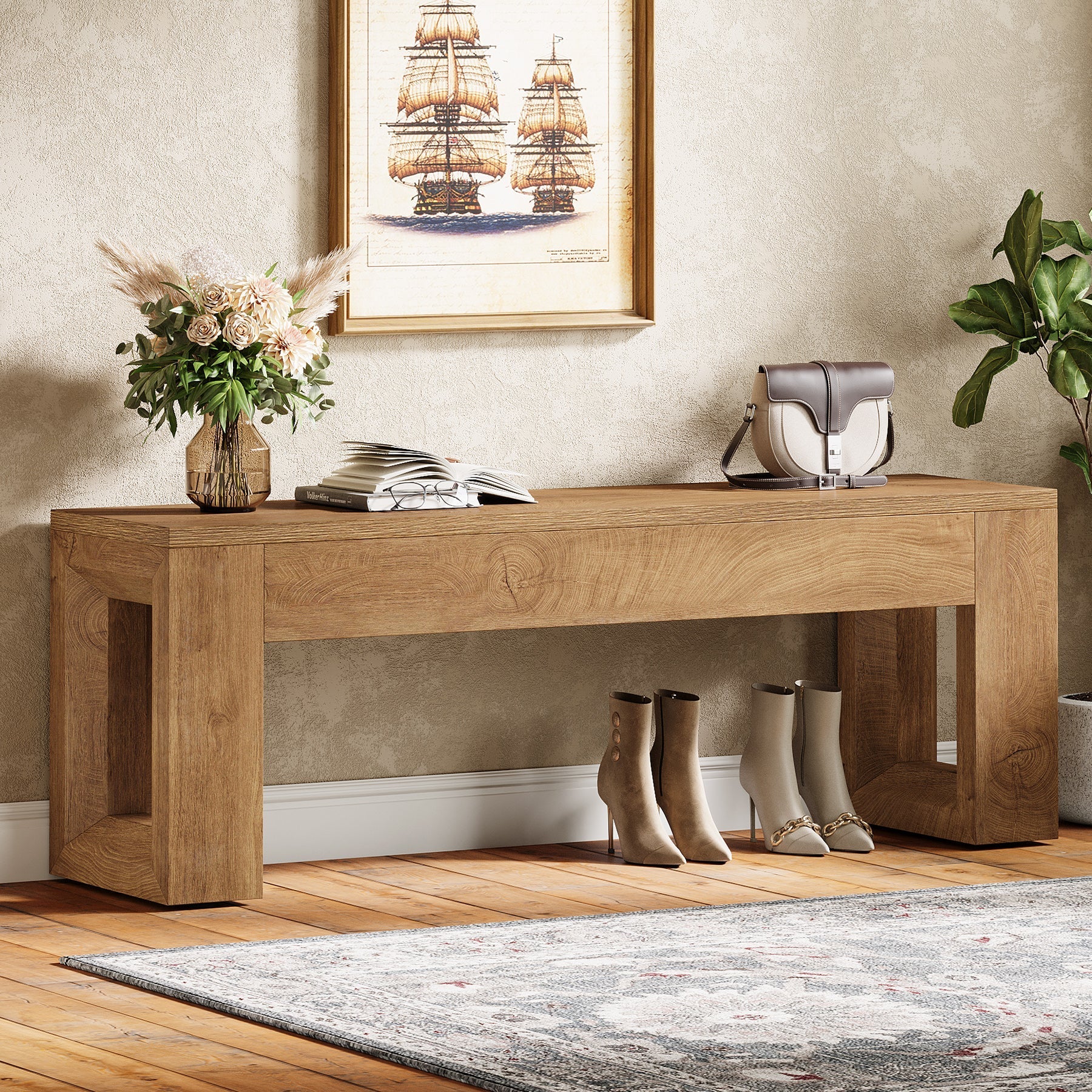 Tribesigns Banco de 120 cm de estilo rústico ideal para comedor o dormitorio fabricado en MDF