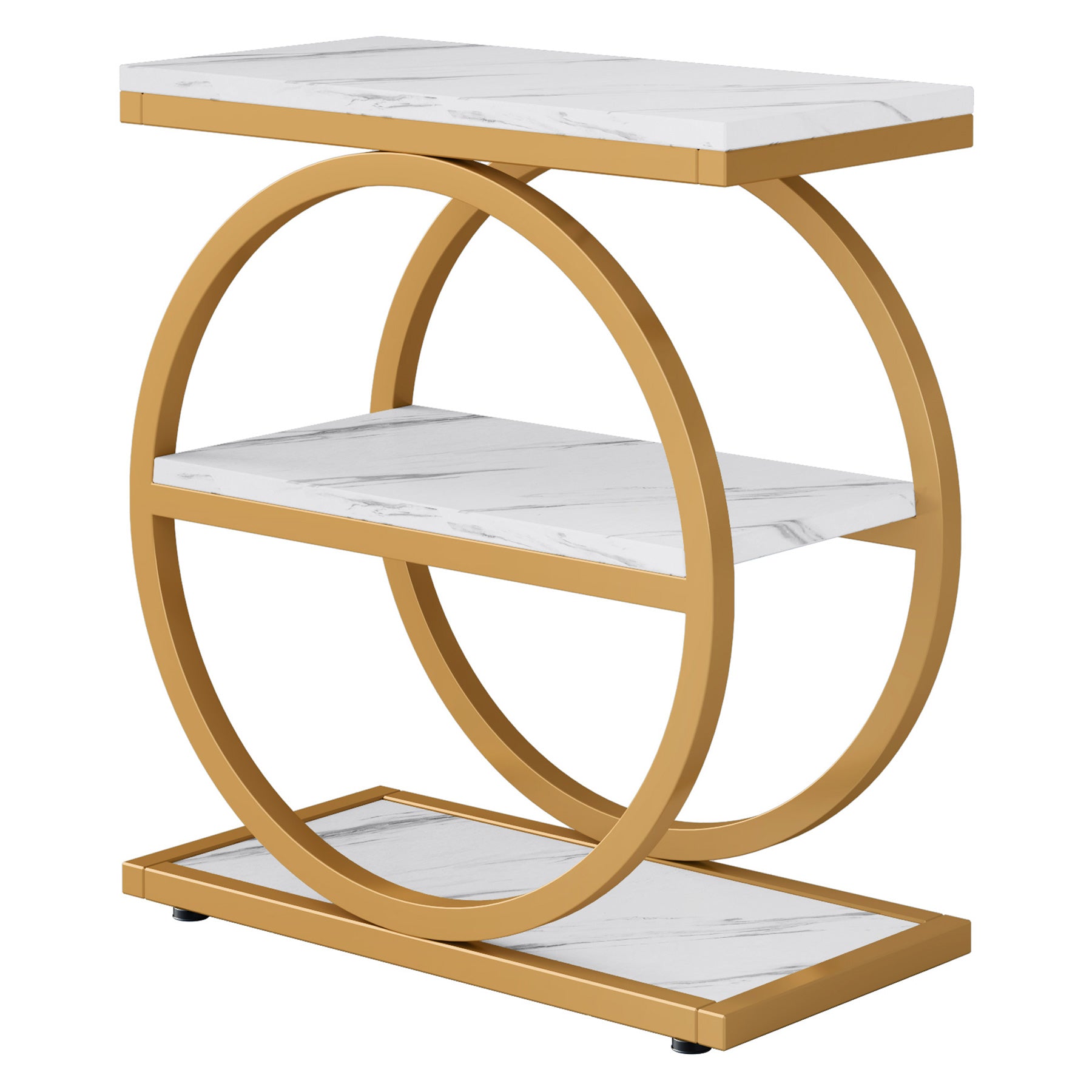 Tribesigns Mesa auxiliar de 3 niveles, Mesa de salón con estructura de metal negro