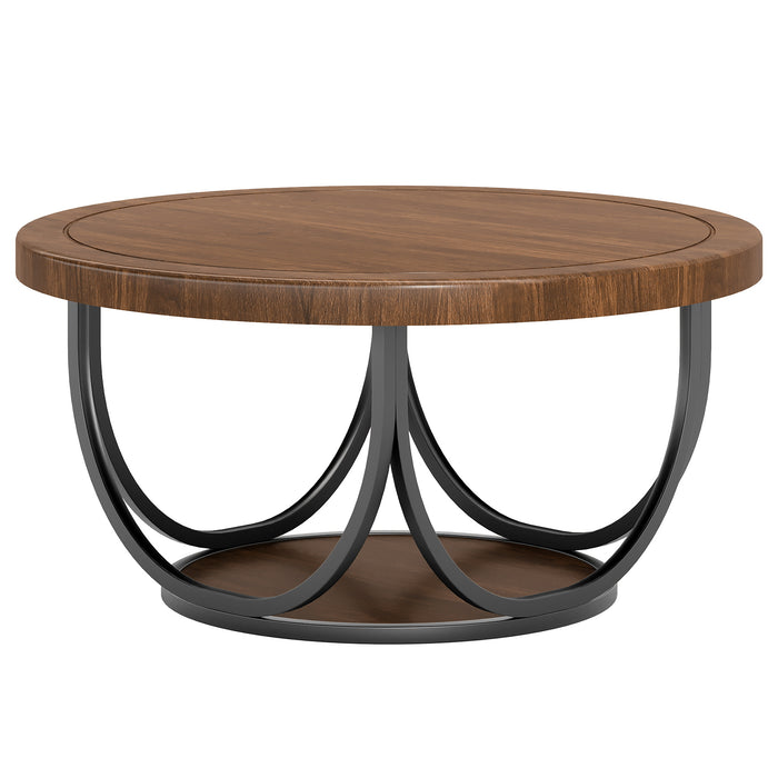 Tribesigns Mesa de centro redonda de 80 cm con estante, Mesa de salón de dos niveles de estilo industrial
