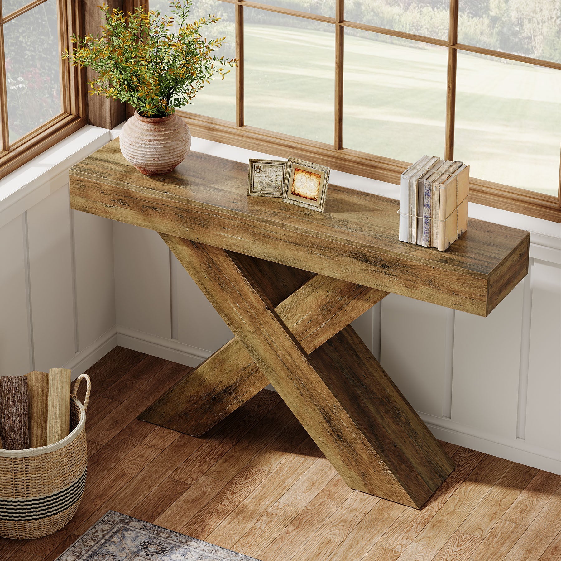 Tribesigns Mesa consola de 140 cm, Mesa auxiliar de madera con diseño único para el recibidor o detrás del sofá