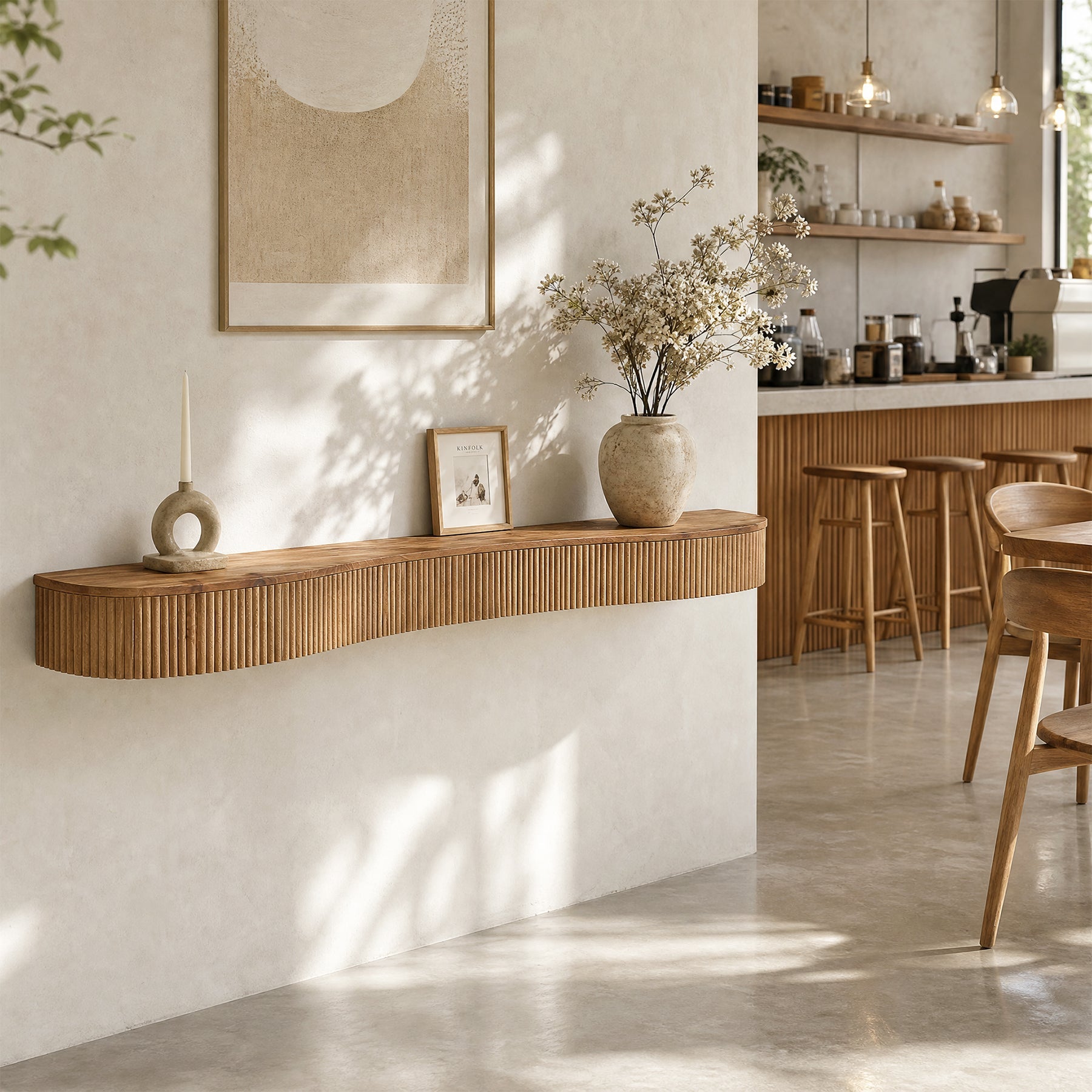 Tribesigns Floating Mantel Shelf aus Massivholz 180 cm, Kaminregal mit Geriffeltem Design