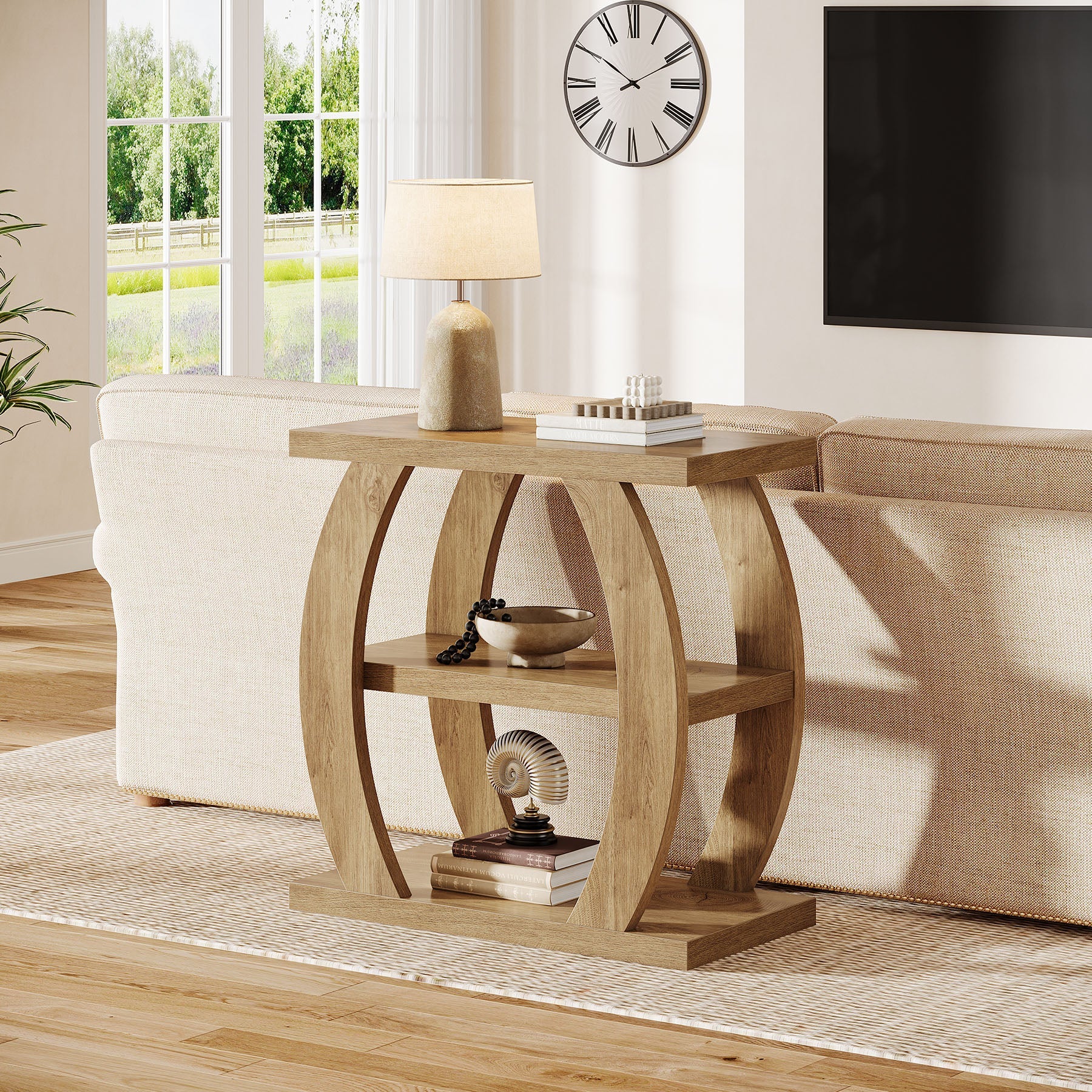 Tribesigns Mesa auxiliar estrecha de madera de 3 niveles, Mesita de noche que ahorra espacio