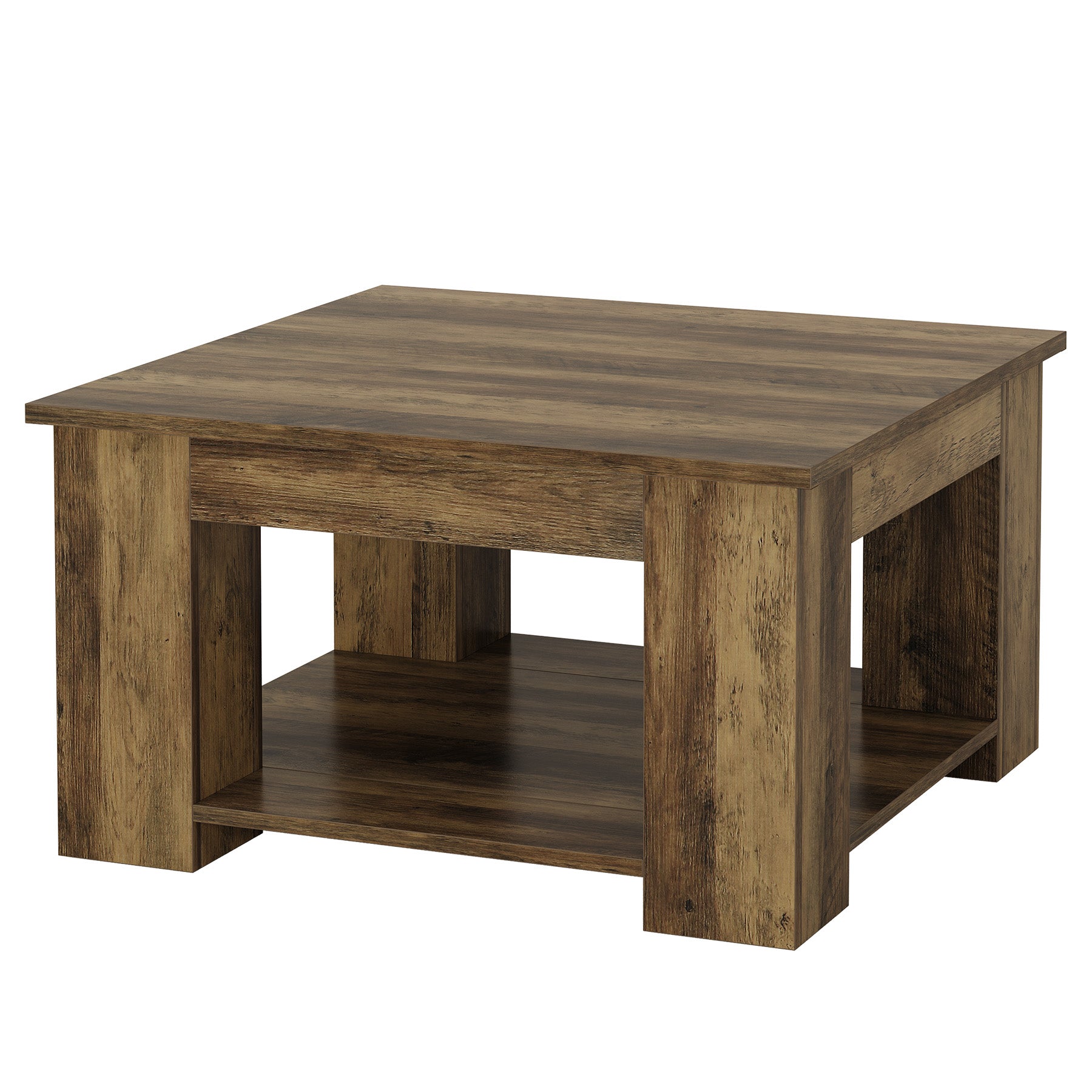 Tribesigns Mesa de centro cuadrada de 80 cm, Mesa de salón de 2 niveles con almacenamiento