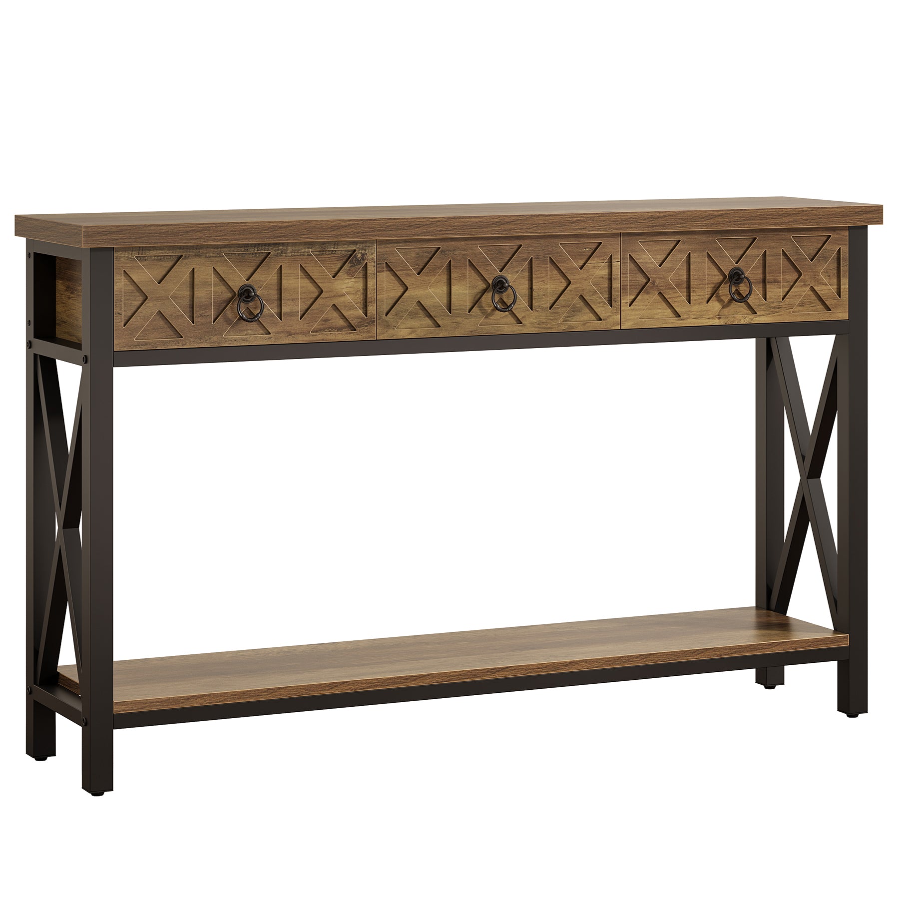 Tribesigns Muebles Entrada Consola 140×30×85 cm con 3 Cajones, Mesa Consola Estrecha Rústica con Estantes
