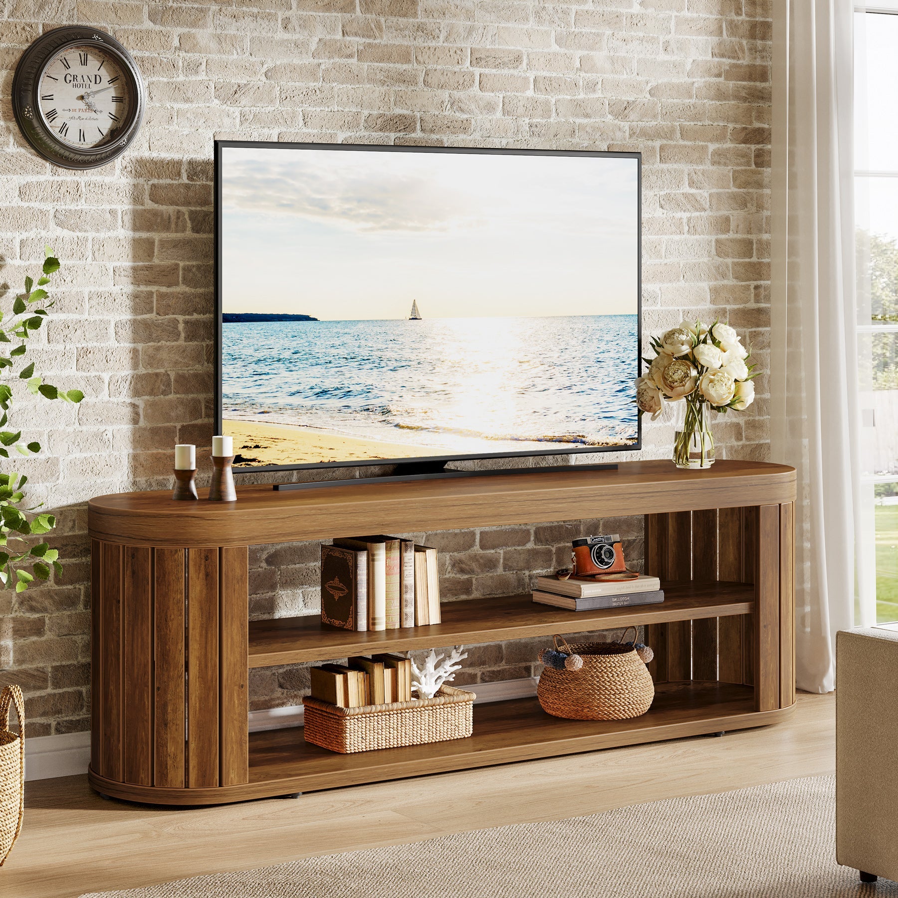Tribesigns Mueble para TV (120 cm) para televisores de hasta 55 pulgadas, Mueble con 2 estantes abiertos