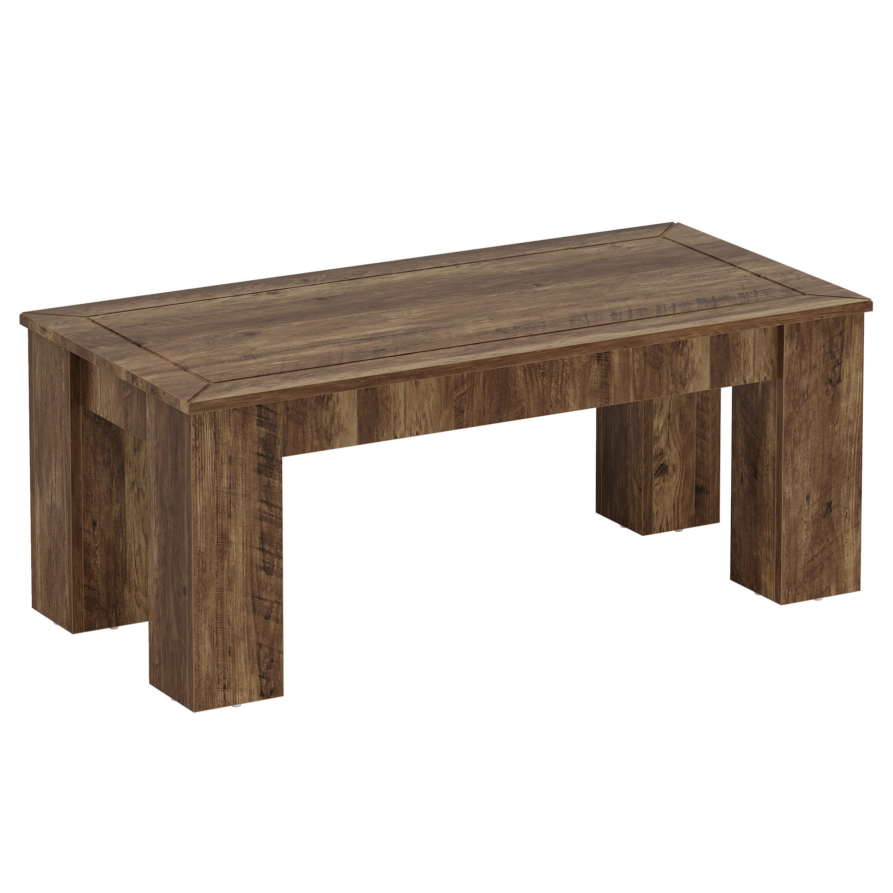 Tribesigns Mesa de centro rectangular para salón 120 cm, Estilo rústico de madera con patas robustas
