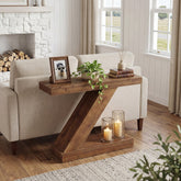 Tribesigns Mesa consola de 105 cm, Mesa de recibidor de madera maciza con forma de Z para entrada 3