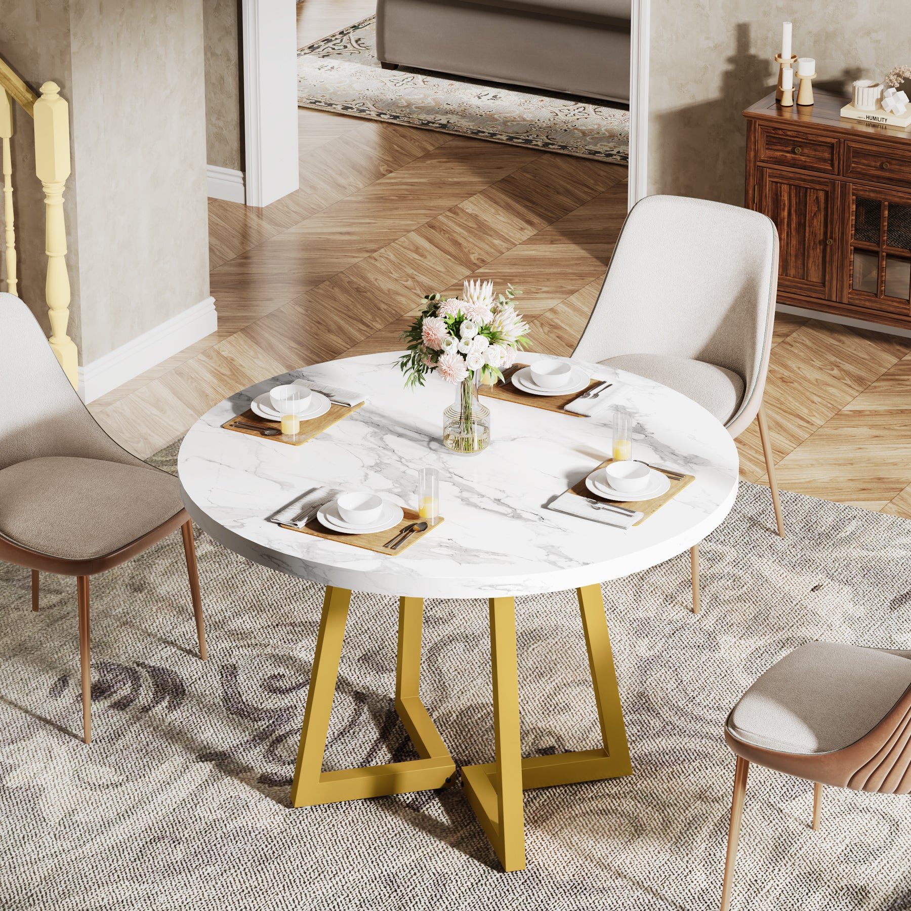 Tribesigns Mesa de Comedor para 4 Personas, Mesa con Patas de Metal Mesa de Comedor de Madera