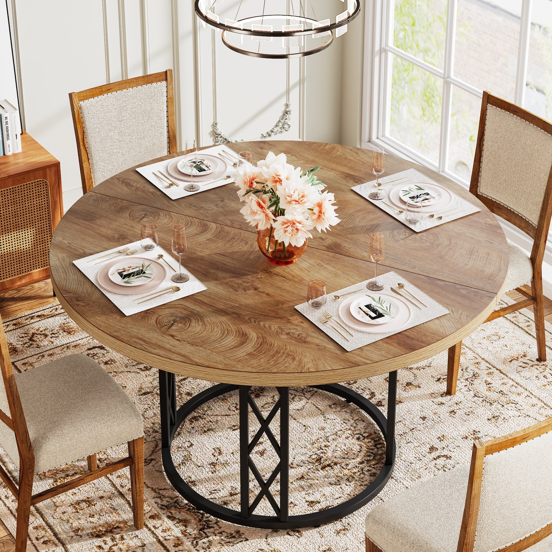 Tribesigns Mesa de comedor redonda de 120 cm para 4-6 personas, Mesa de cocina moderna con estructura metálica