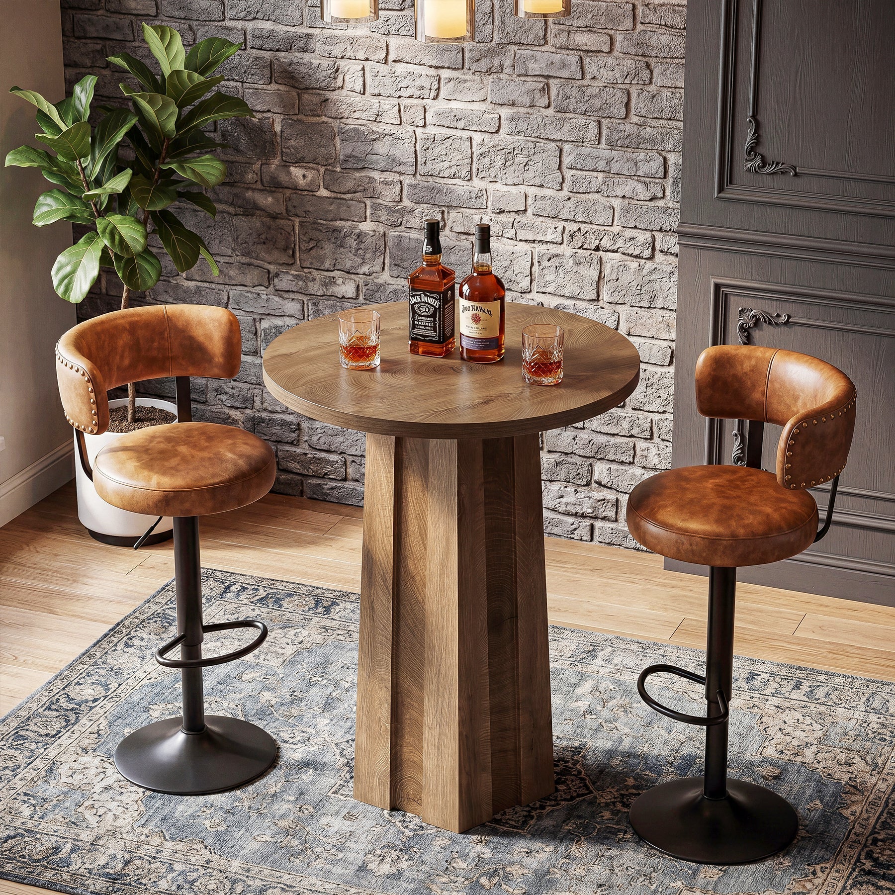 Mesa redonda de bar de 80 cm con base de pedestal acanalada, Mesa de bistró moderna a la altura de la barra