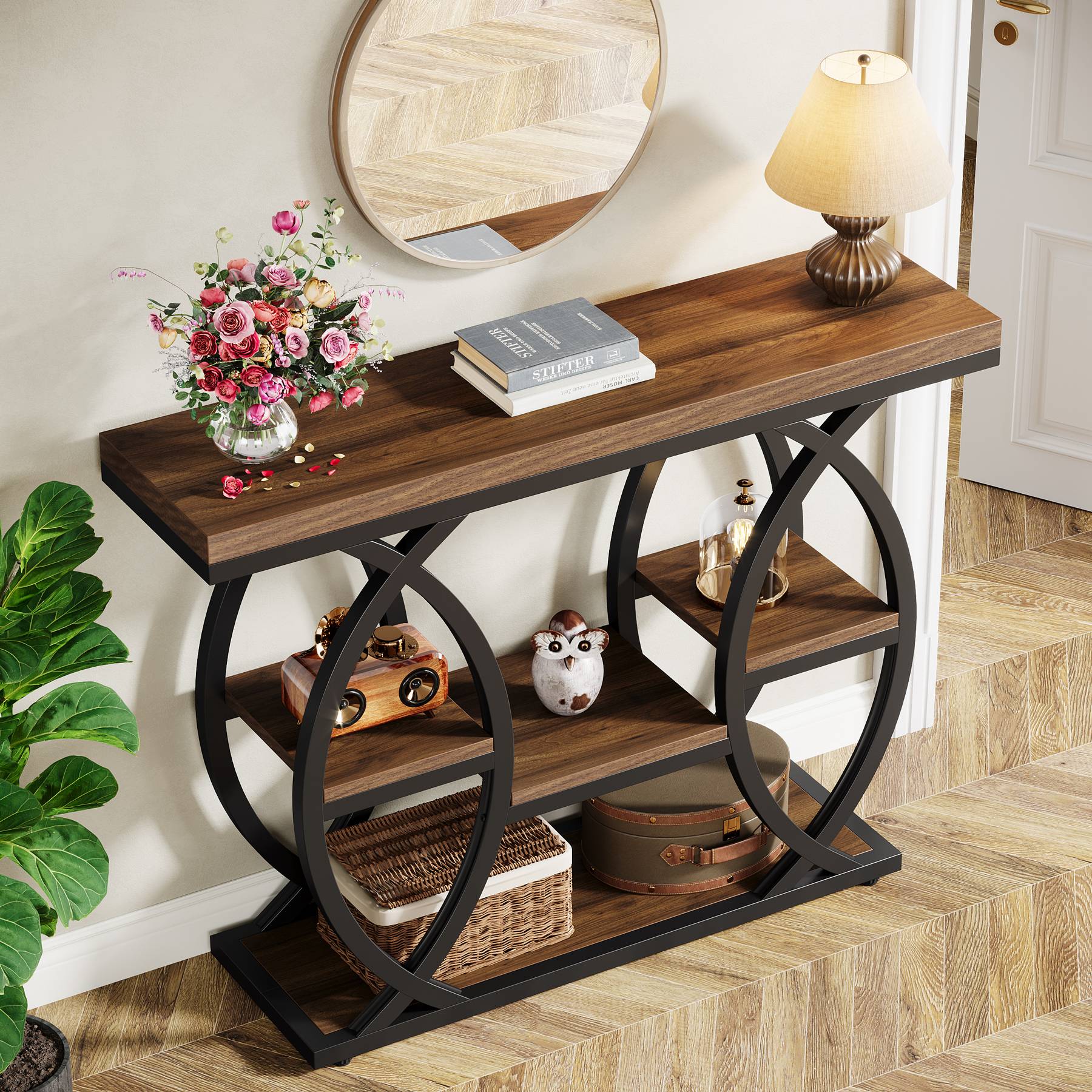 Tribesigns Mesa consola de 100 cm, Mesa de sofá de 4 niveles Mesa de entrada con estantes
