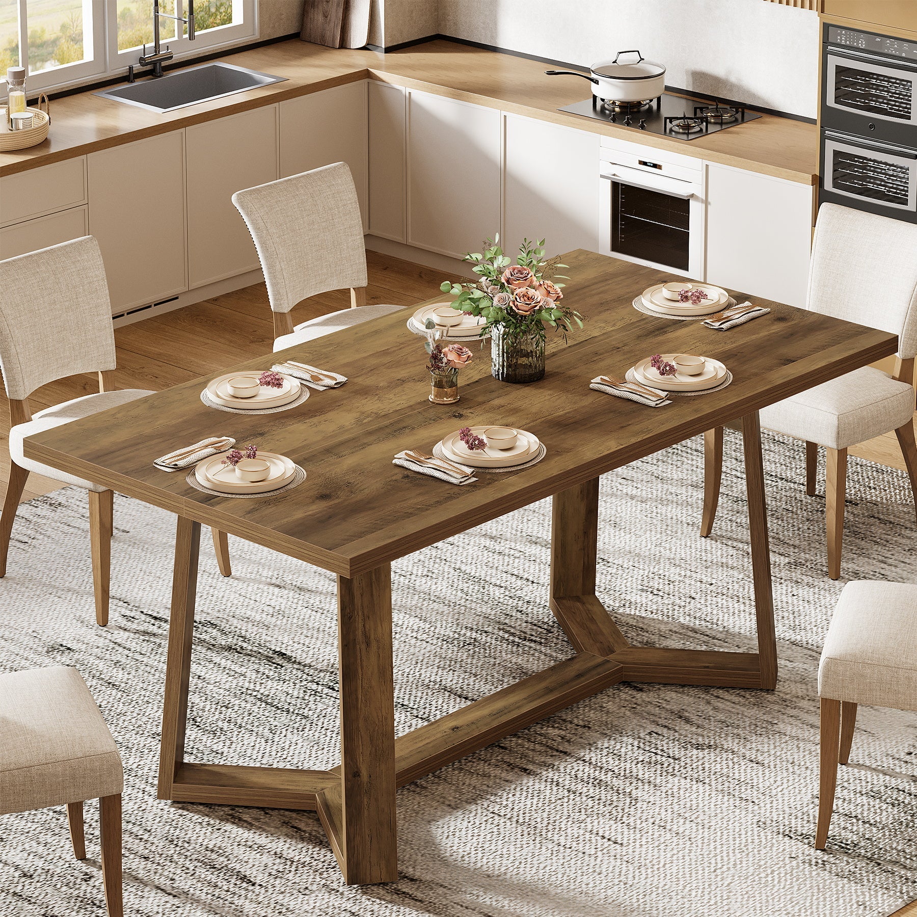Tribesigns Mesa de comedor moderna de 120 cm para 4-6 personas MDF con aspecto de madera maciza