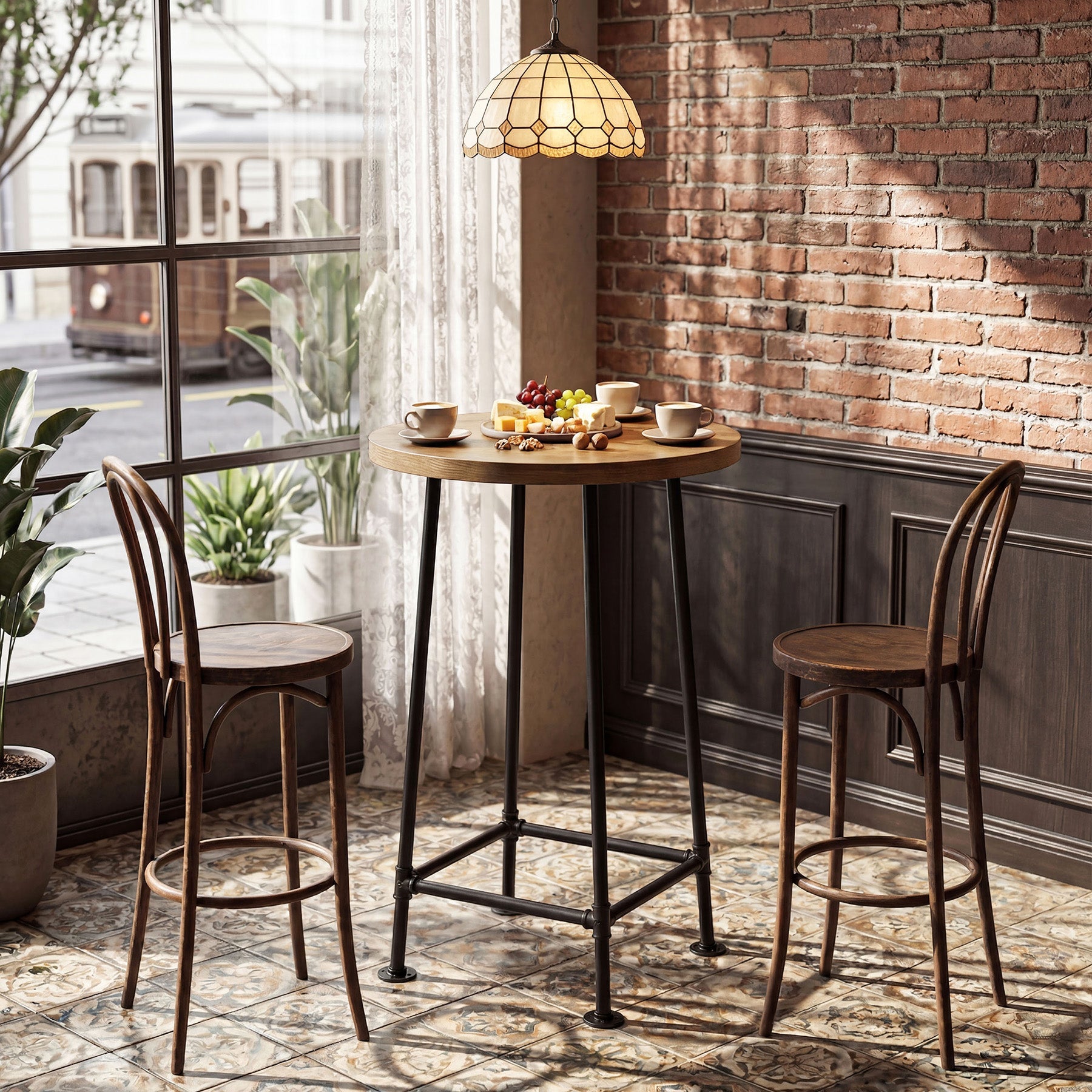Tribesigns Mesa redonda de bar de 95 cm con reposapiés metálico, Mesa alta de estilo industrial para cocina y bistró (solo la mesa)